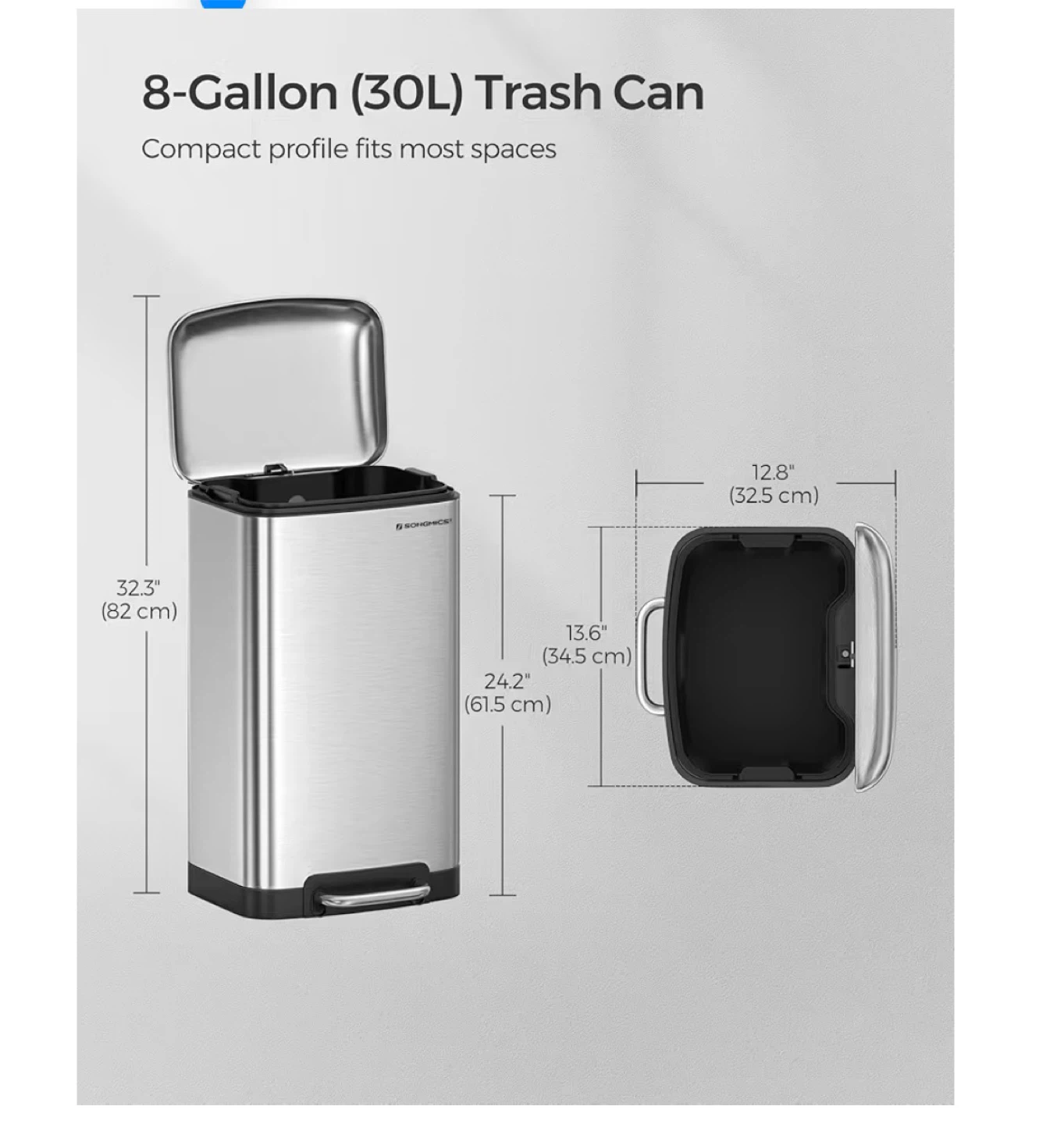 SONGMICS 8-Gallon Stainless Steel Trash Can - photo 3