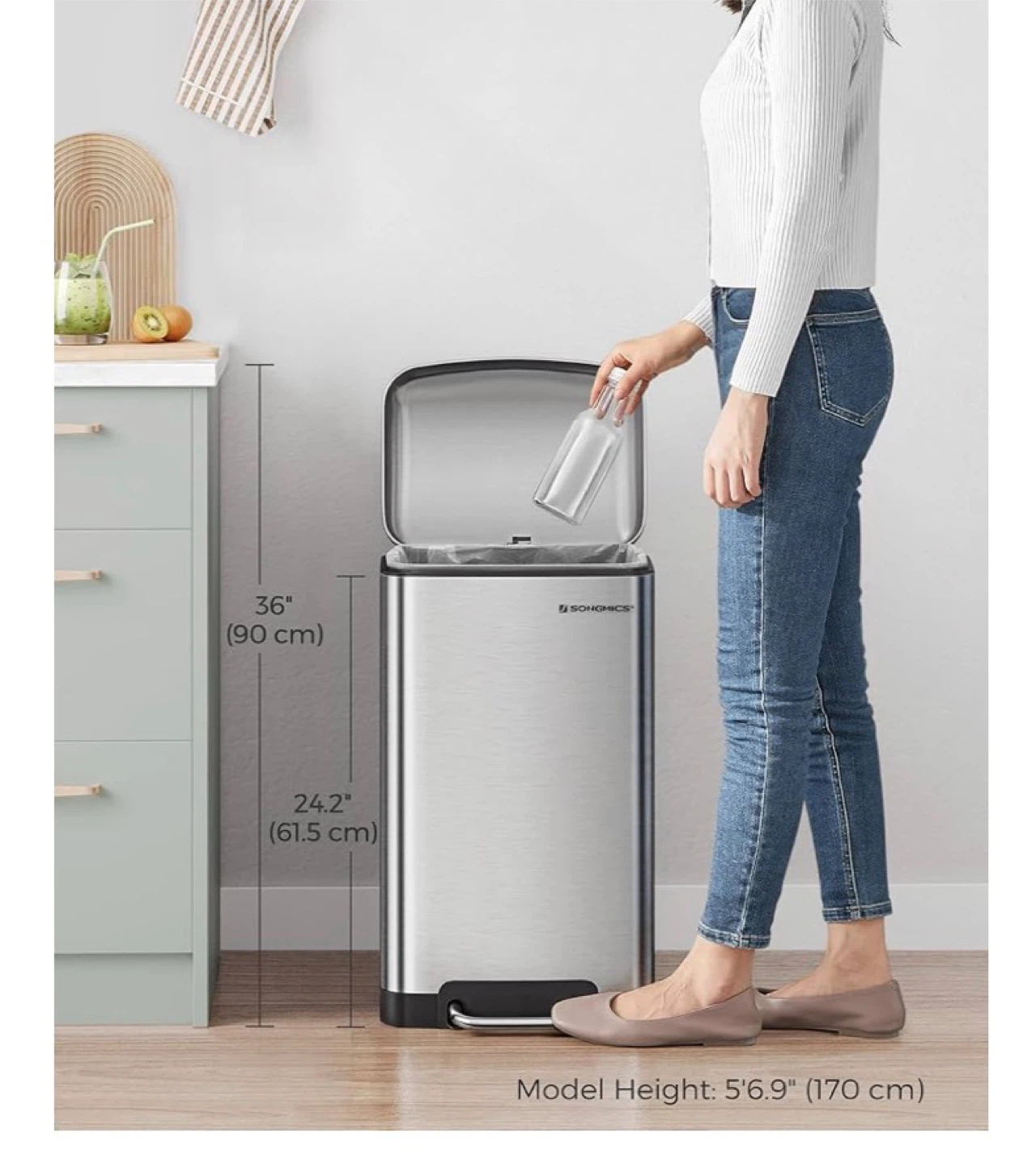 SONGMICS 8-Gallon Stainless Steel Trash Can - photo 4