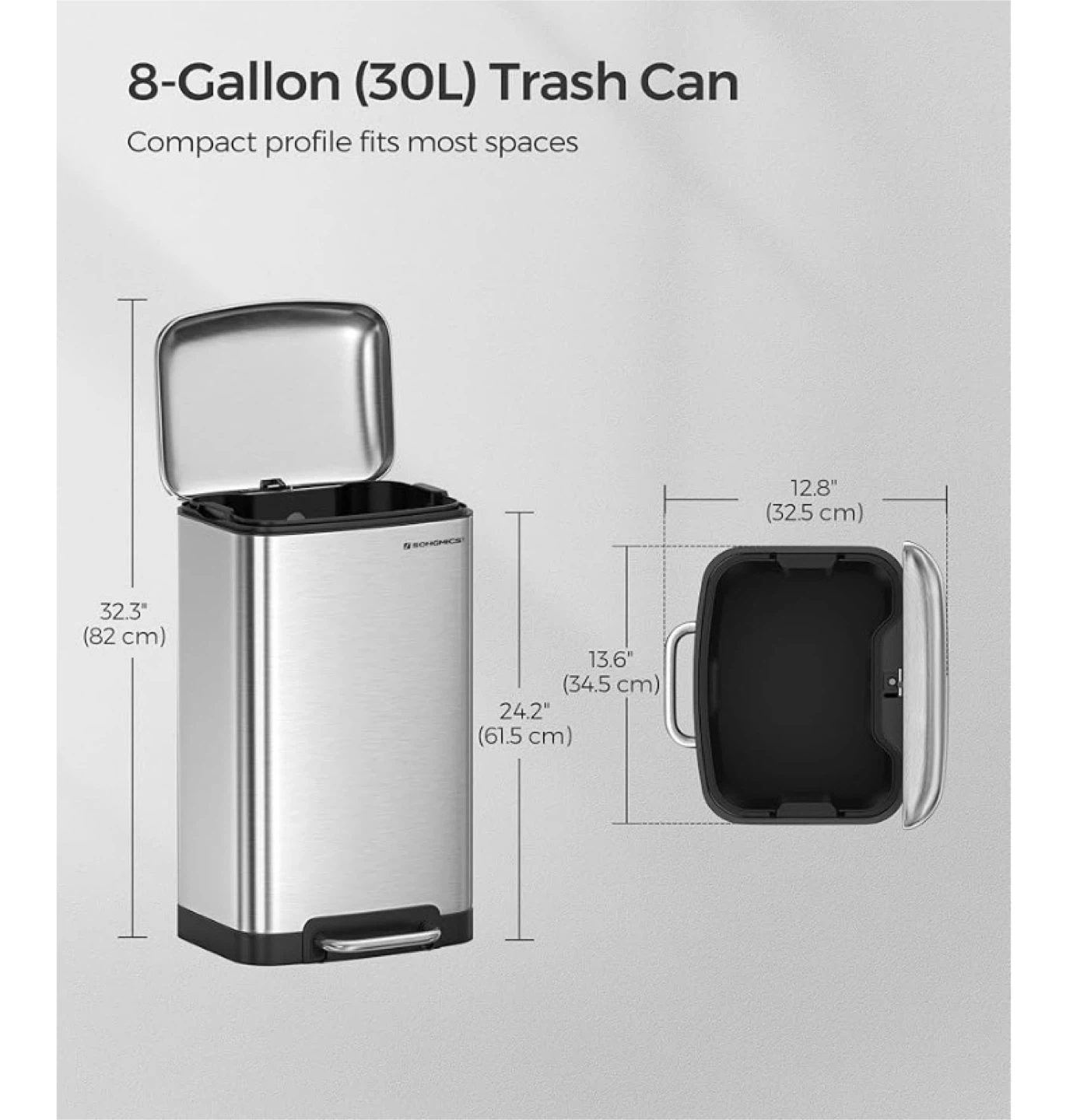 SONGMICS 8-Gallon Stainless Steel Trash Can - photo 3