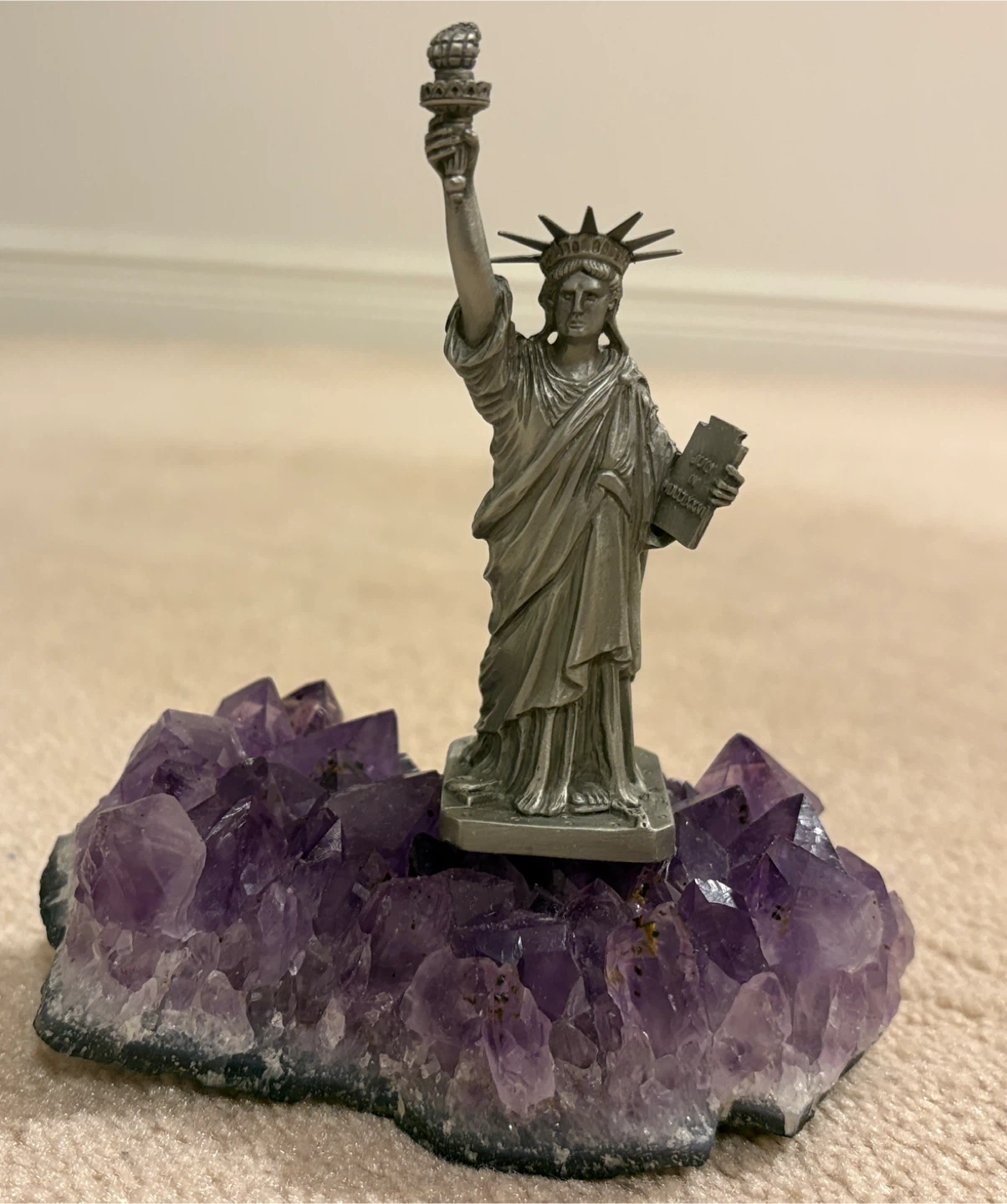Pewter Statue of Liberty on Amethyst Geode