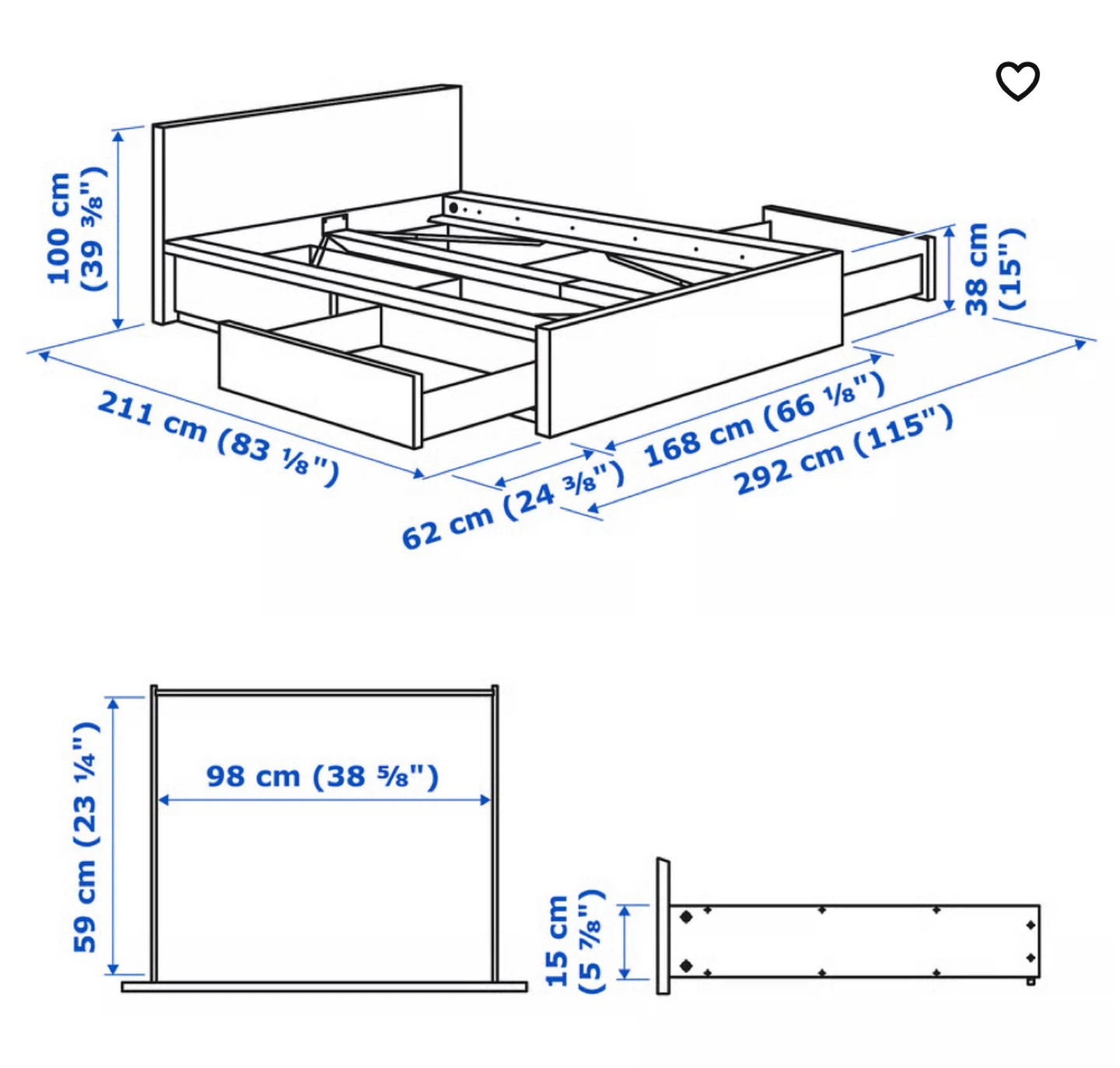 IKEA MALM White Queen Bed Frame with 4 Storage Drawers - photo 3
