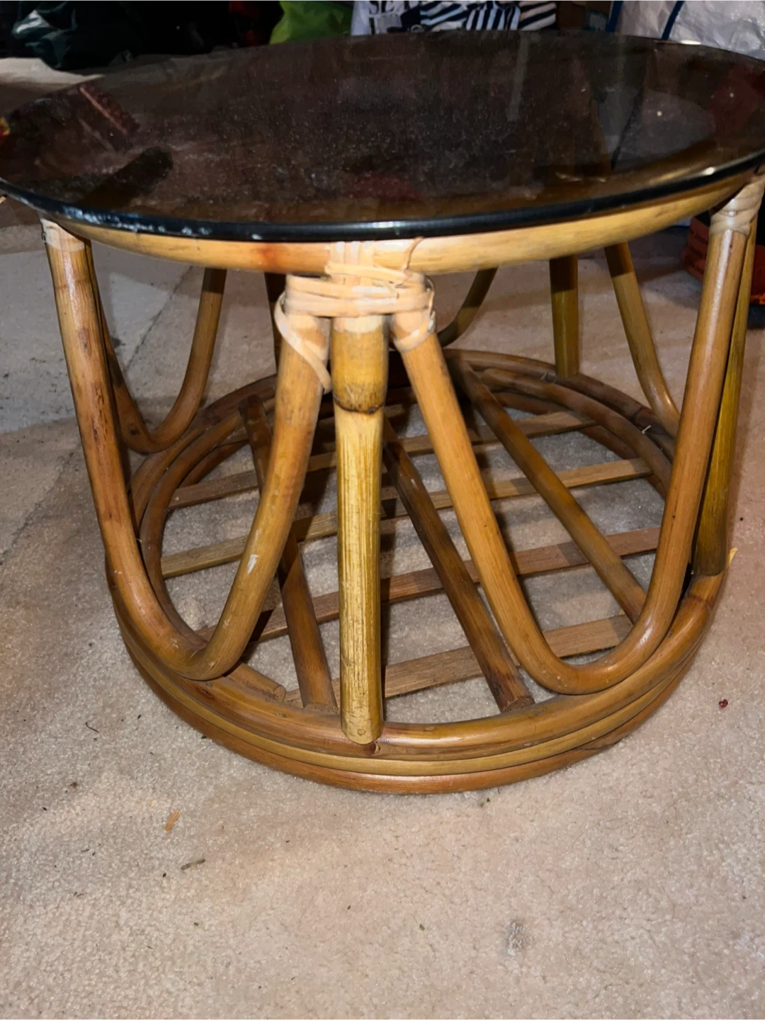 Vintage Rattan and Glass Side Table