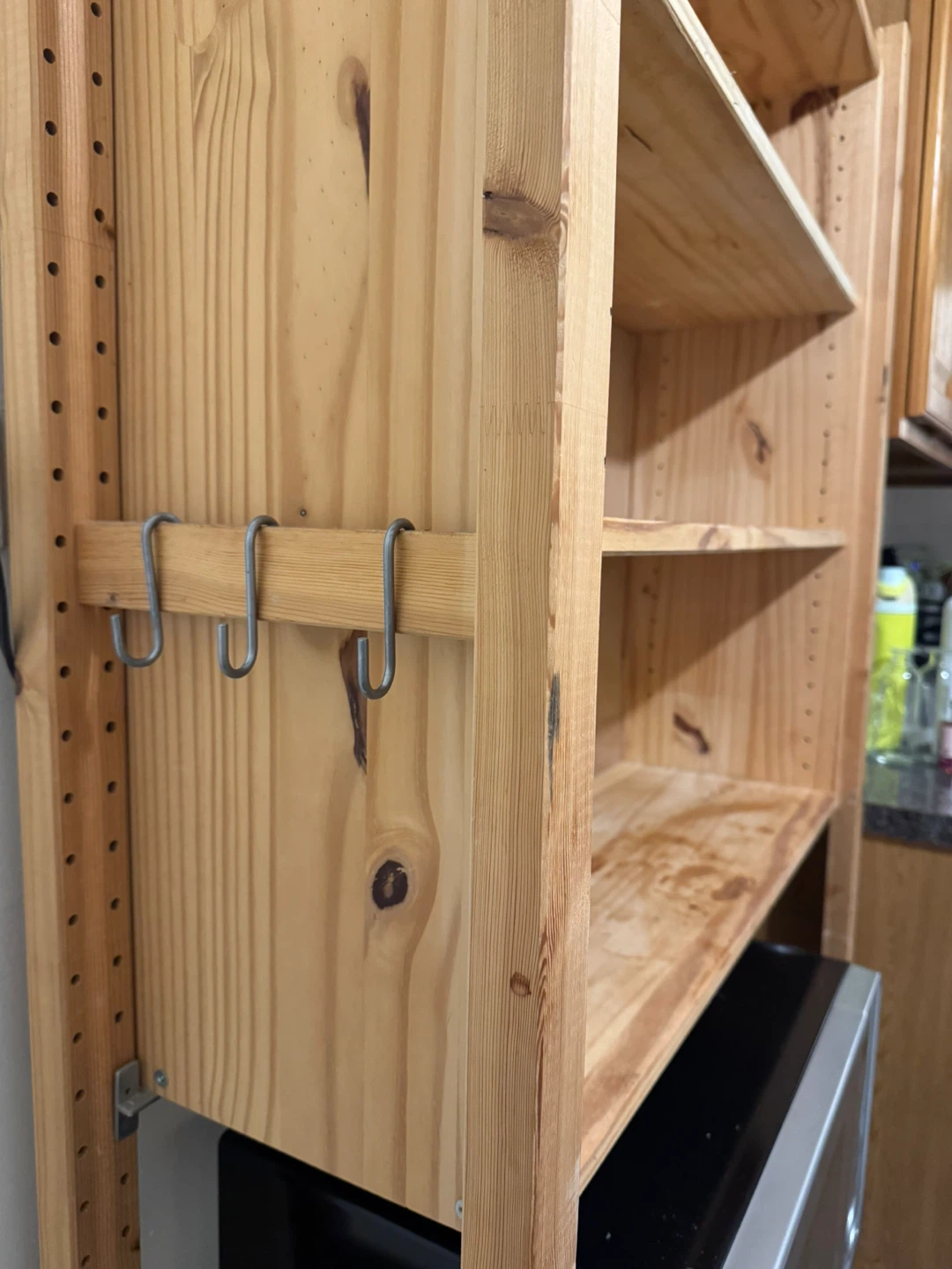 Wooden Shelving Unit with Hooks and Drawer - photo 3