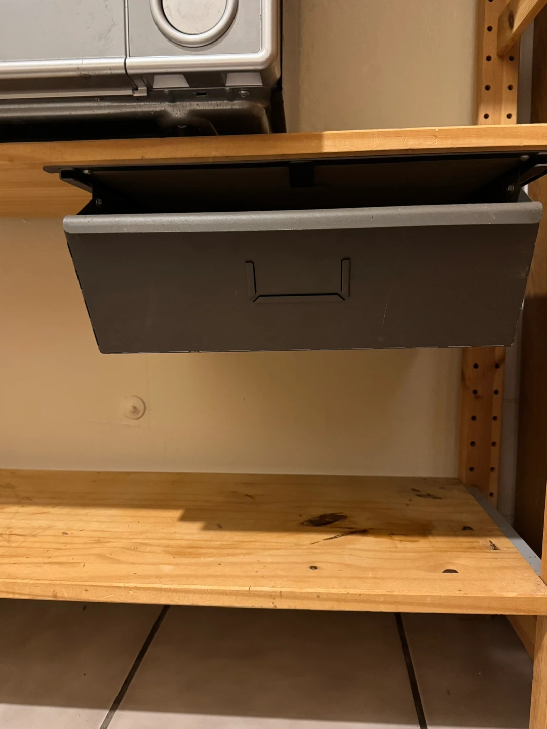 Wooden Shelving Unit with Hooks and Drawer - photo 2