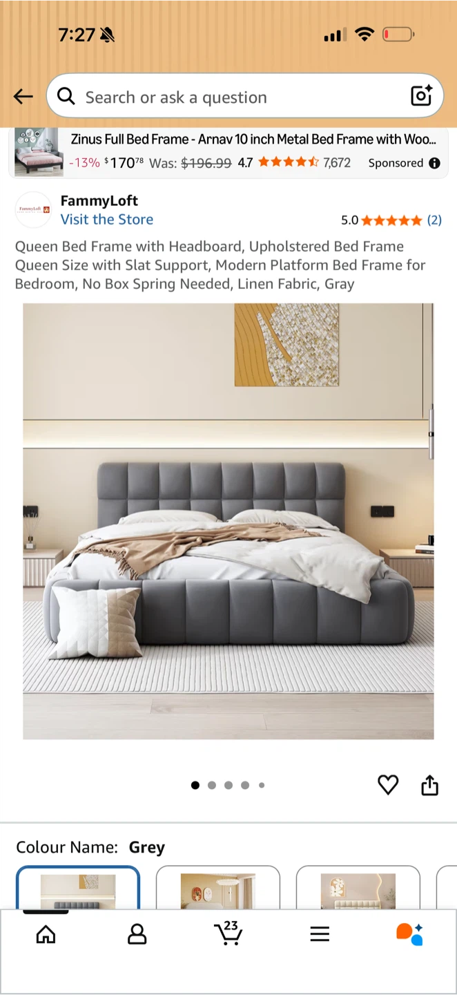Queen Upholstered Bed Frame with Headboard - Grey - photo 3