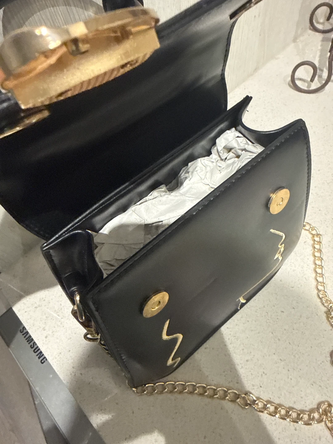 Black Mini Handbag with Gold Chain - photo 3