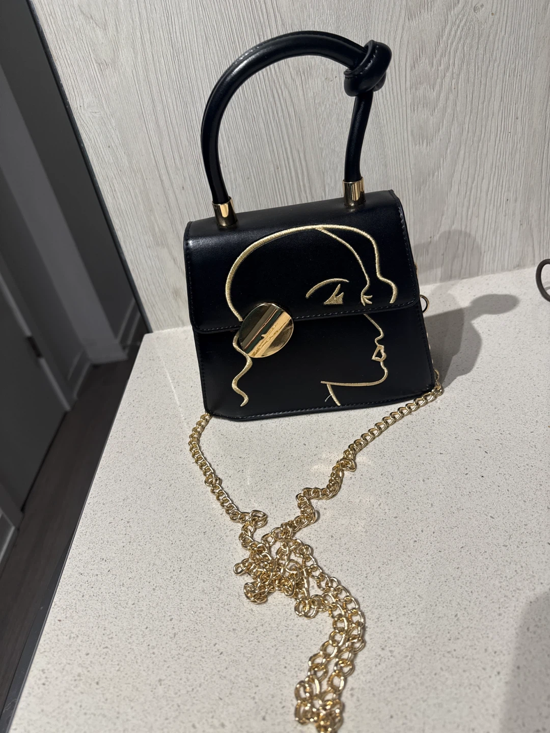 Black Mini Handbag with Gold Chain - photo 2