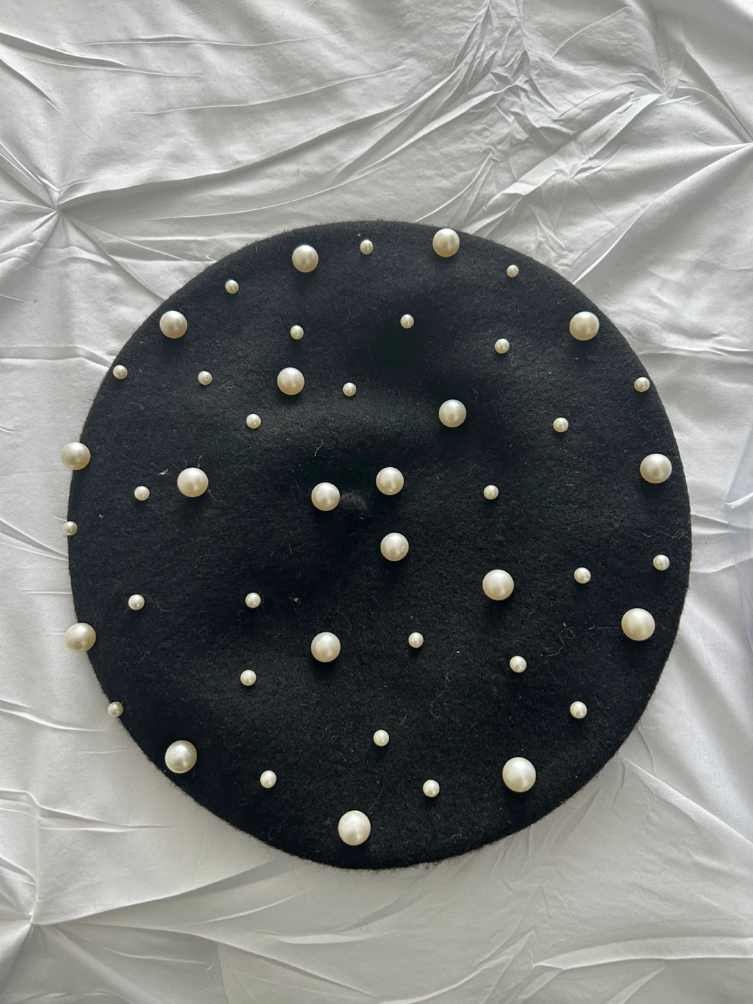 Black Beret Hat with Pearls