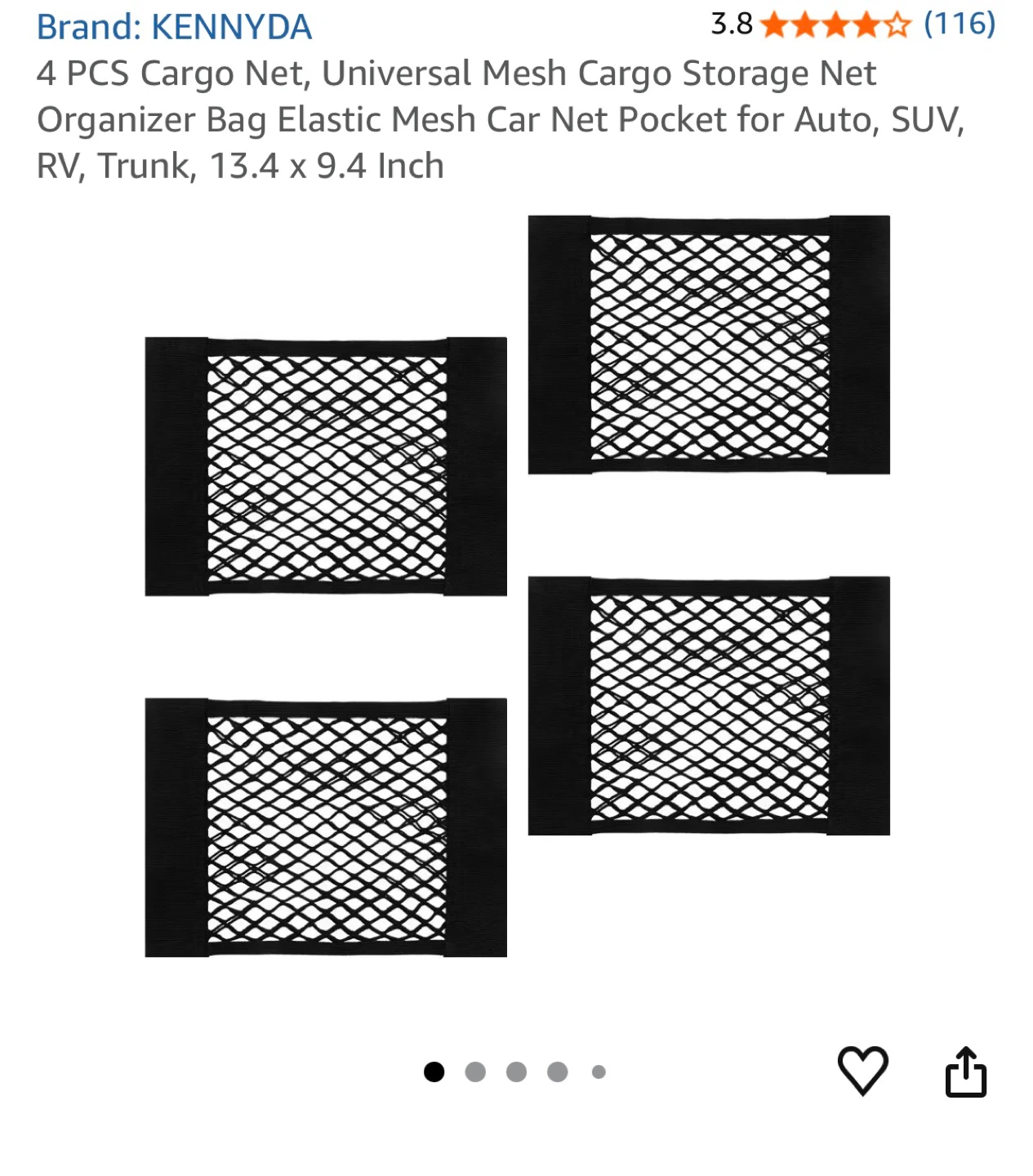4  Mesh Cargo Net Storage Pockets