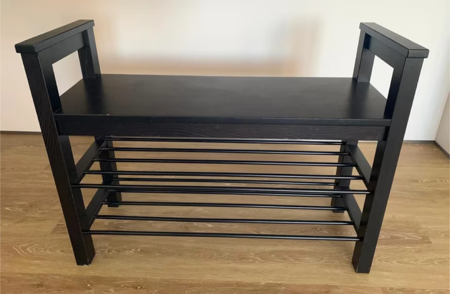 Black Wooden Storage Bench with Shoe Rack