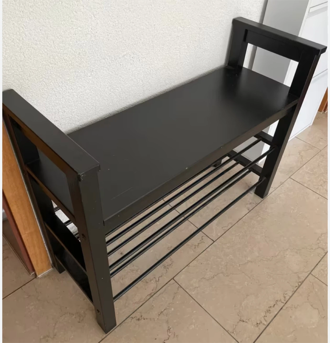 Black Wooden Storage Bench with Shoe Rack - photo 2