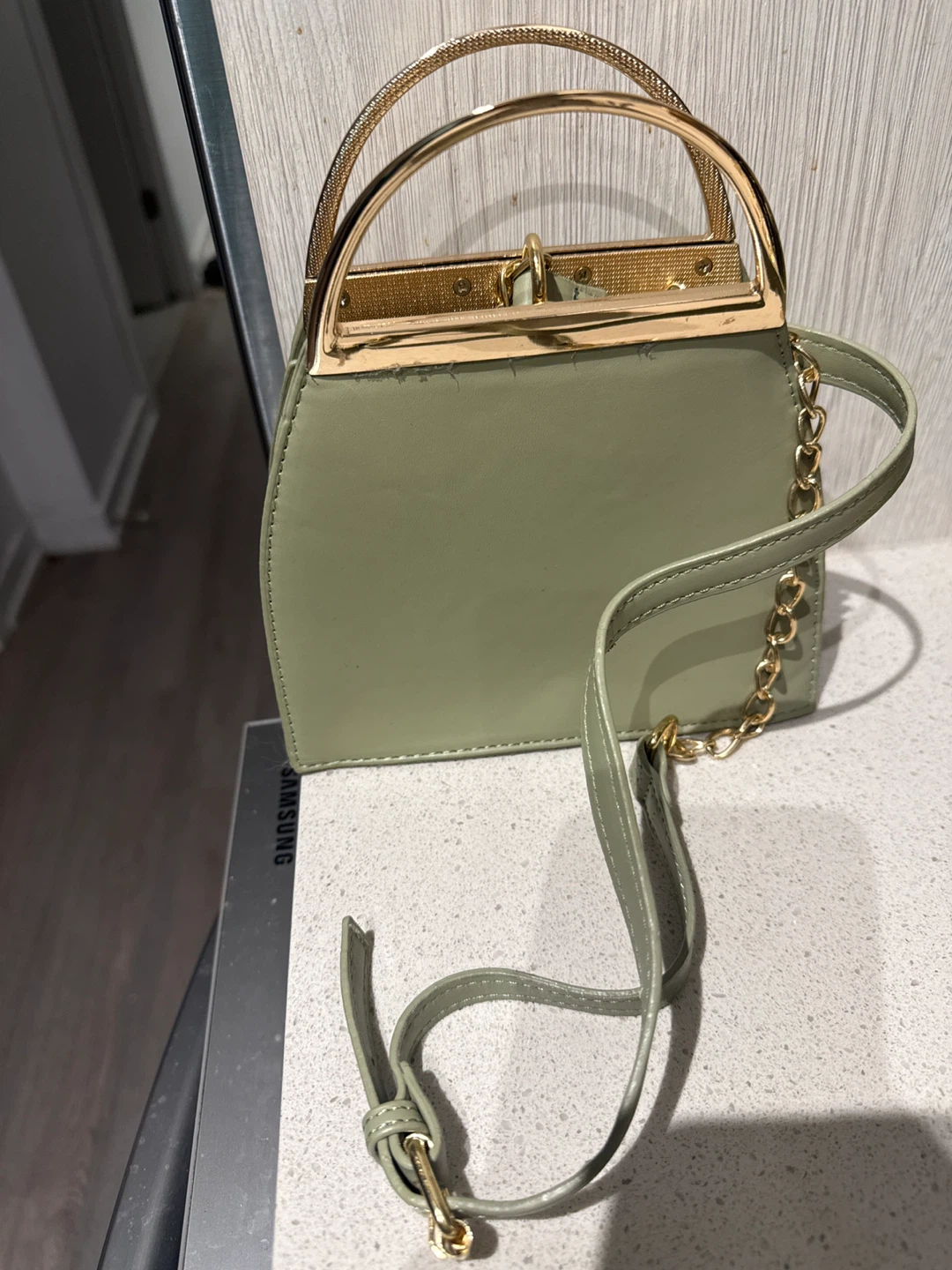 Light Green Purse with Gold Hardware