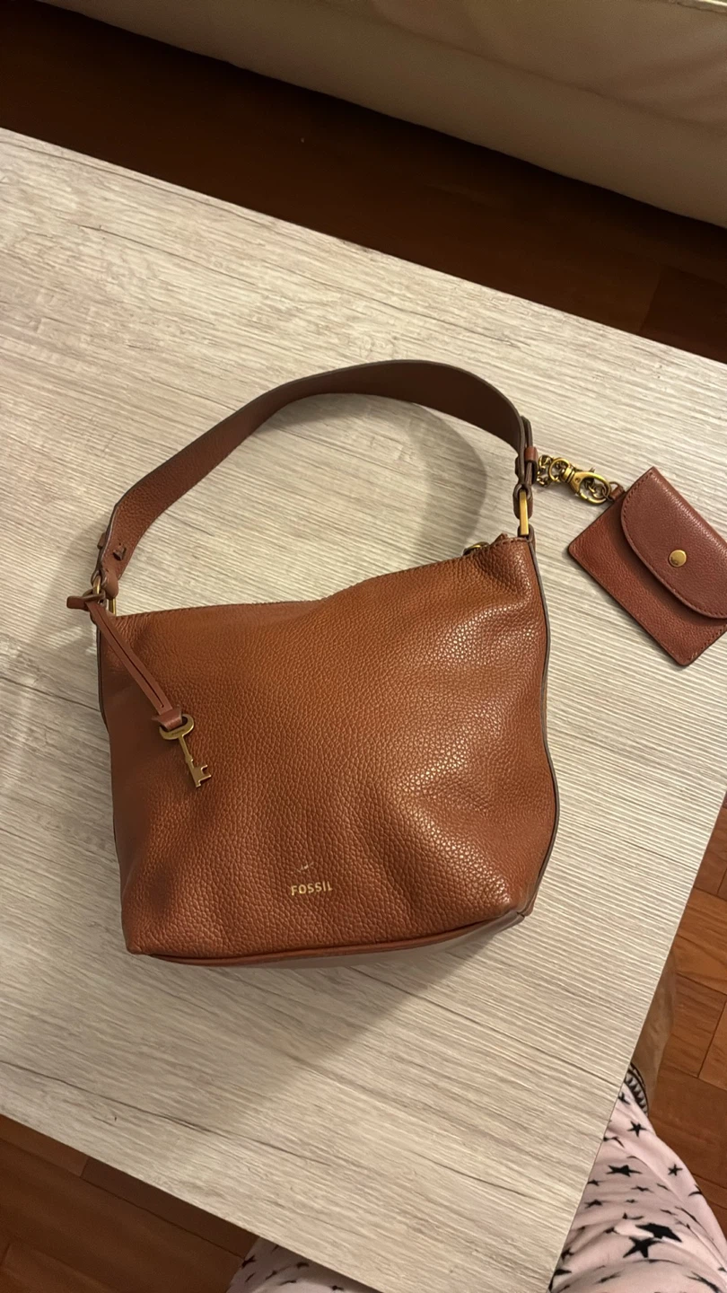 Fossil Brown Leather Shoulder Bag with Matching Coin Pouch - photo 2