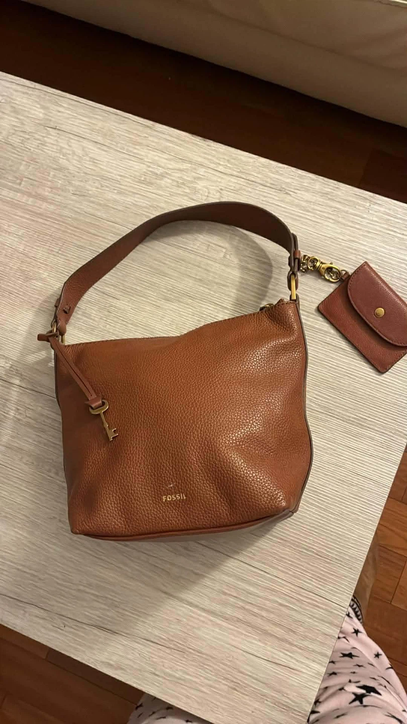 Fossil Brown Leather Shoulder Bag with Matching Coin Pouch