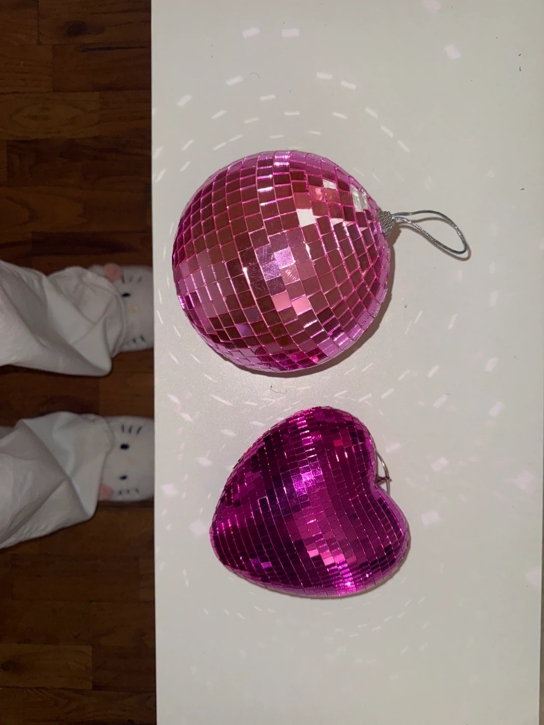 Pink Disco Ball and Heart Ornaments