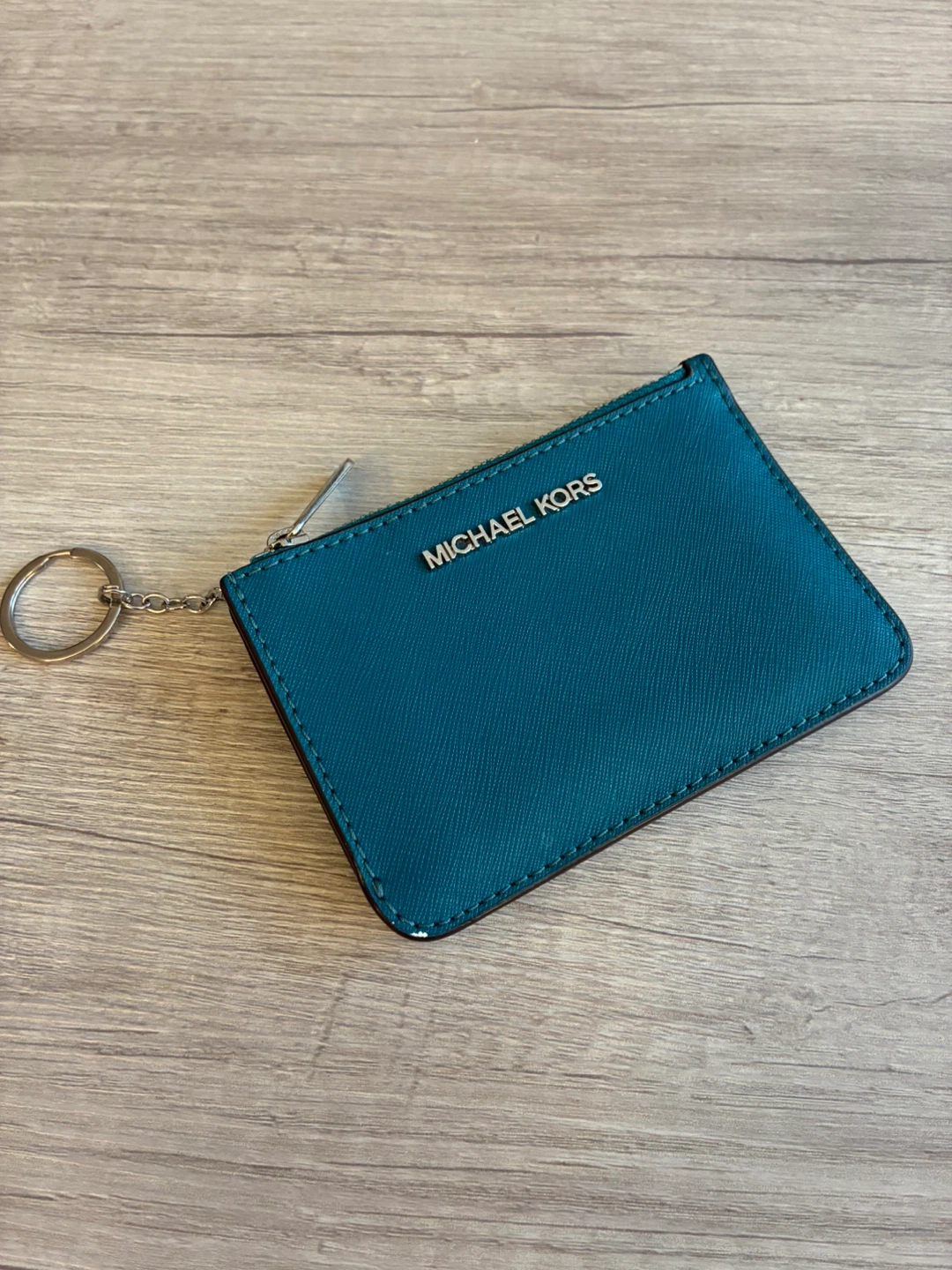 Michael Kors Teal Card Holder with Zipper Pouch and Key Ring