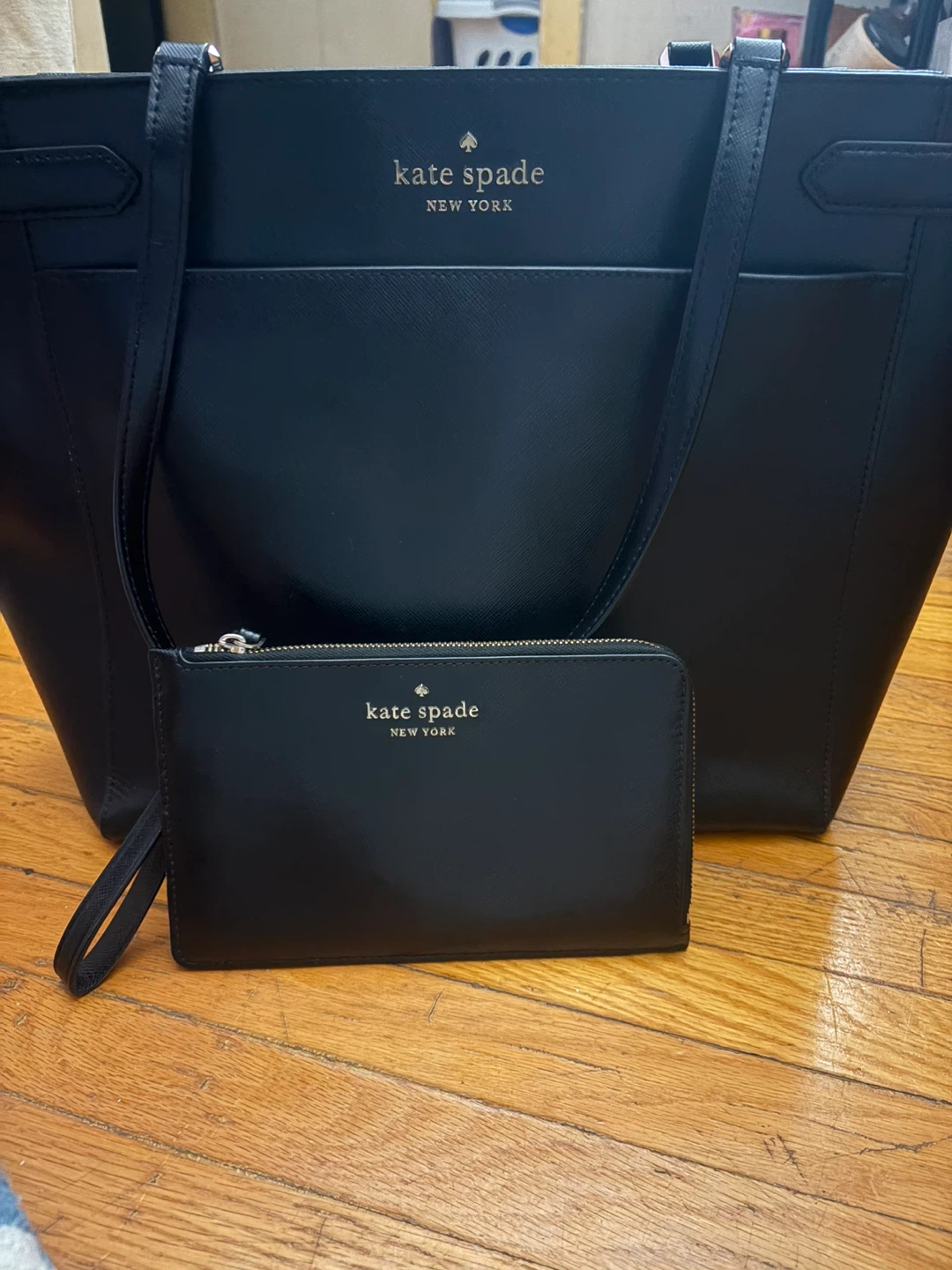 Kate Spade Black Leather Tote Bag with Matching Wristlet