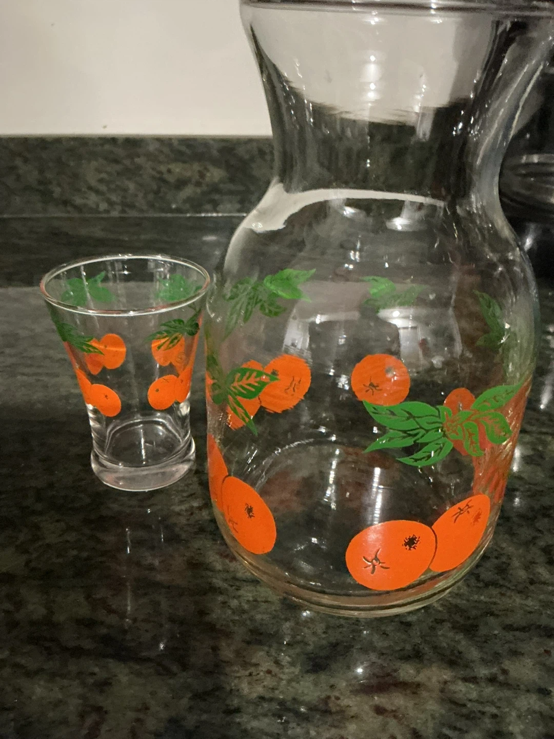 Glass Pitcher and Tumblers Set with Orange Design - photo 2