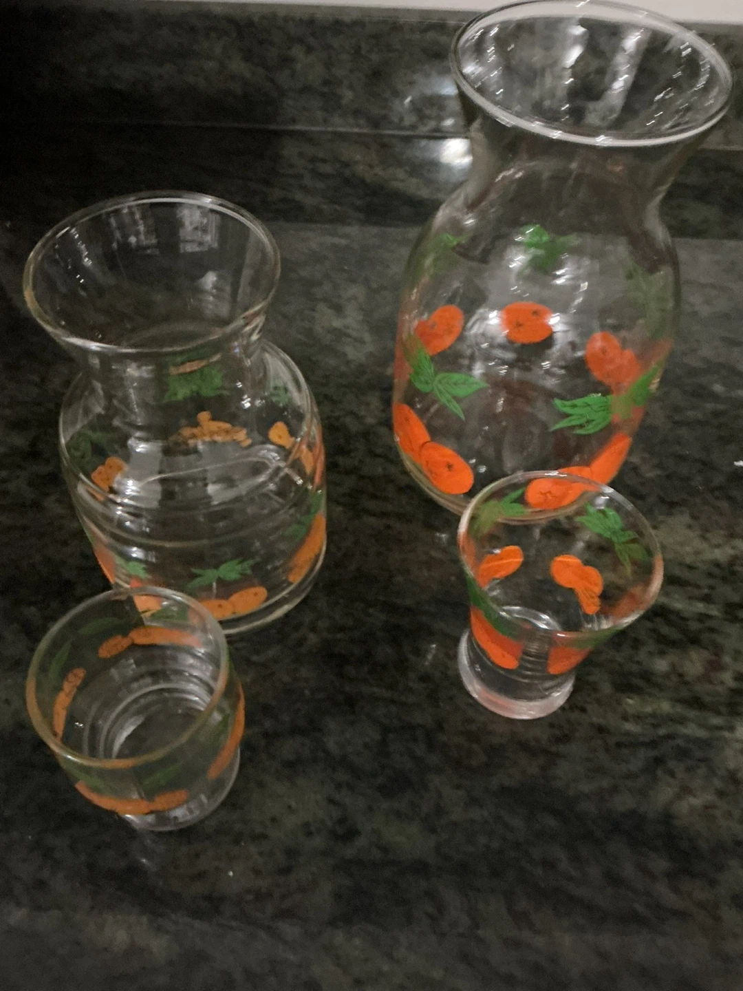 Glass Pitcher and Tumblers Set with Orange Design - photo 4
