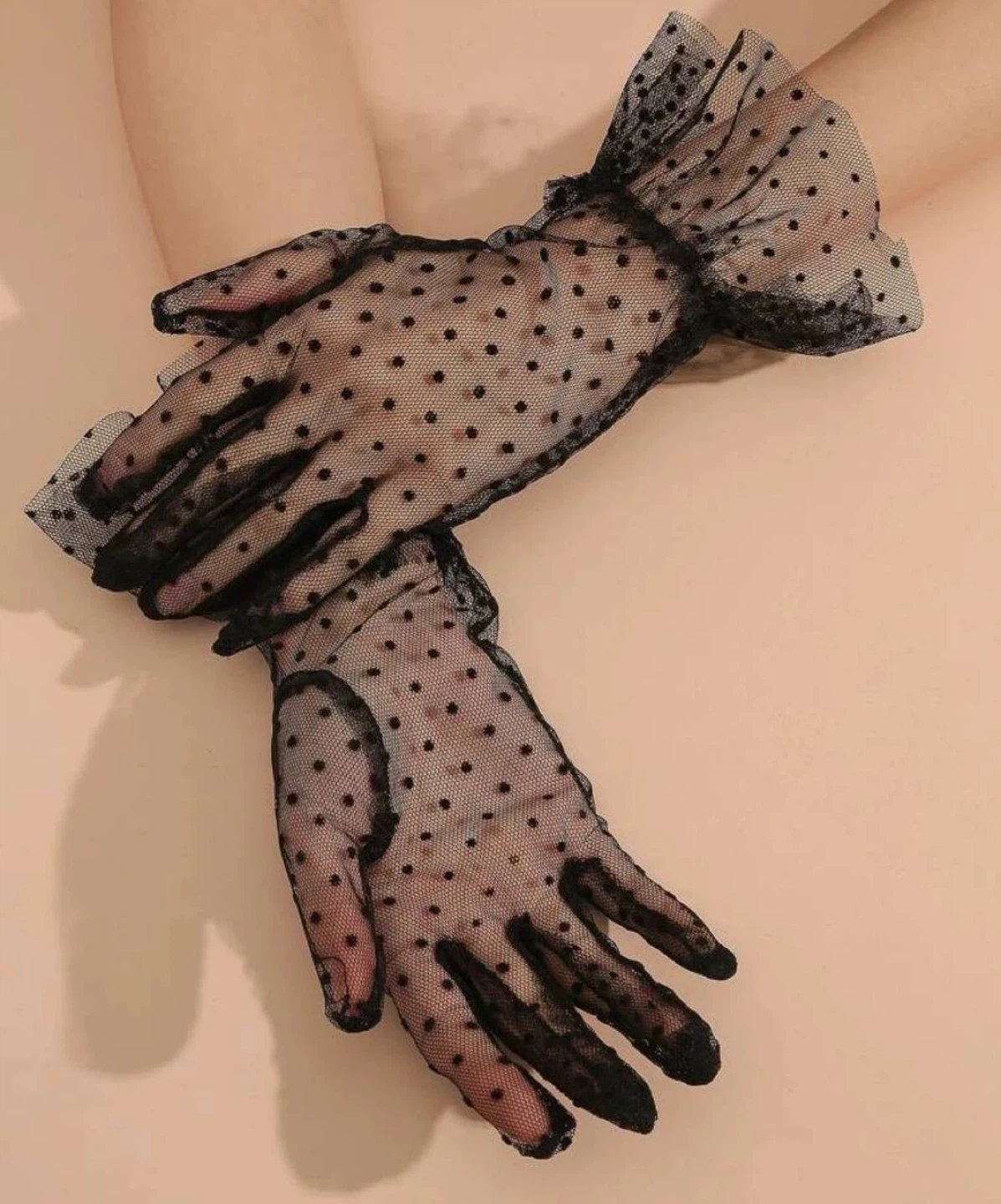 Black Polka Dot Mesh Gloves - photo 2
