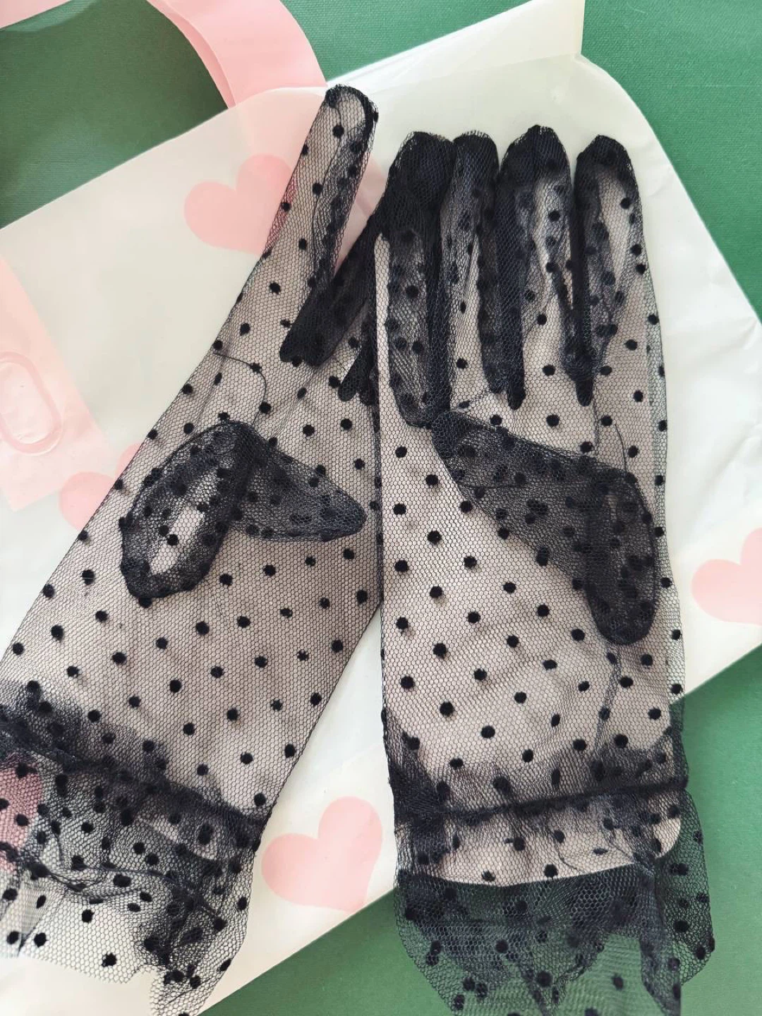 Black Polka Dot Mesh Gloves - photo 4