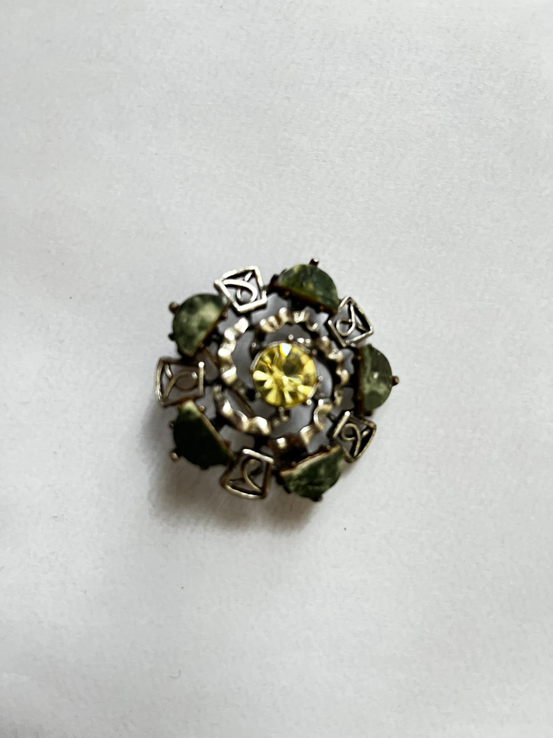 Vintage Brooch with Yellow and Green Accents