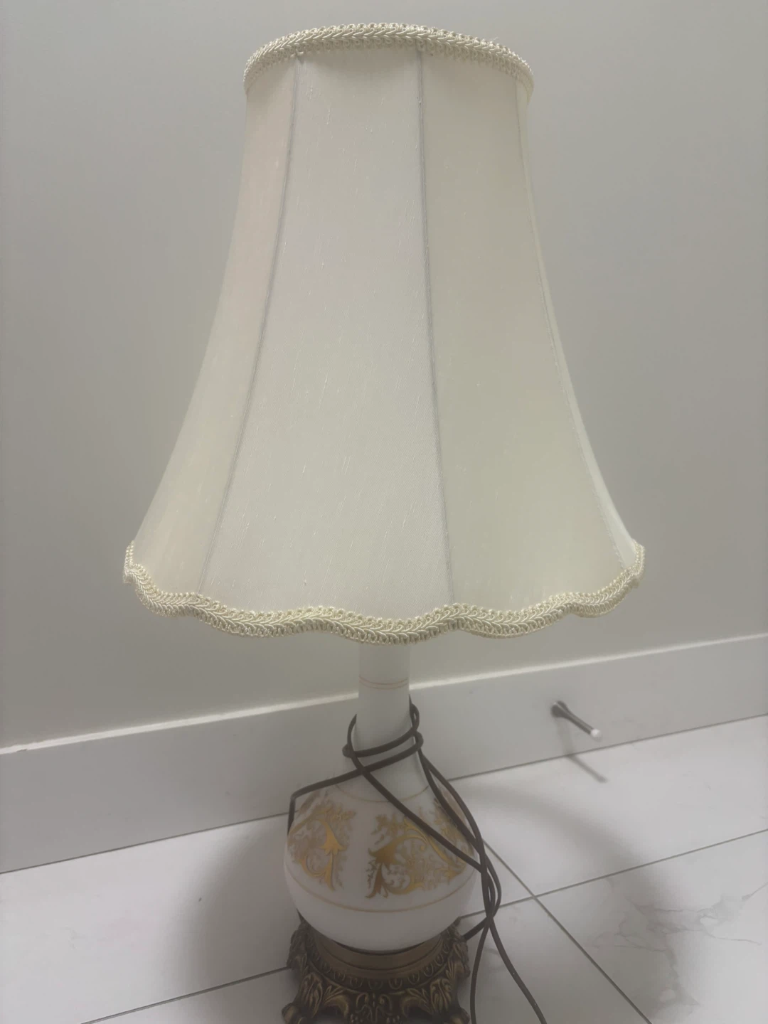 Vintage Table Lamp with White Shade and Gold Detail