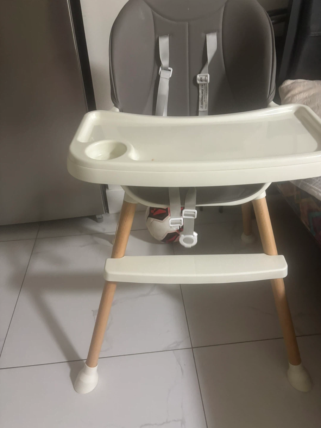 Grey and White Baby High Chair with Wooden Legs - photo 3