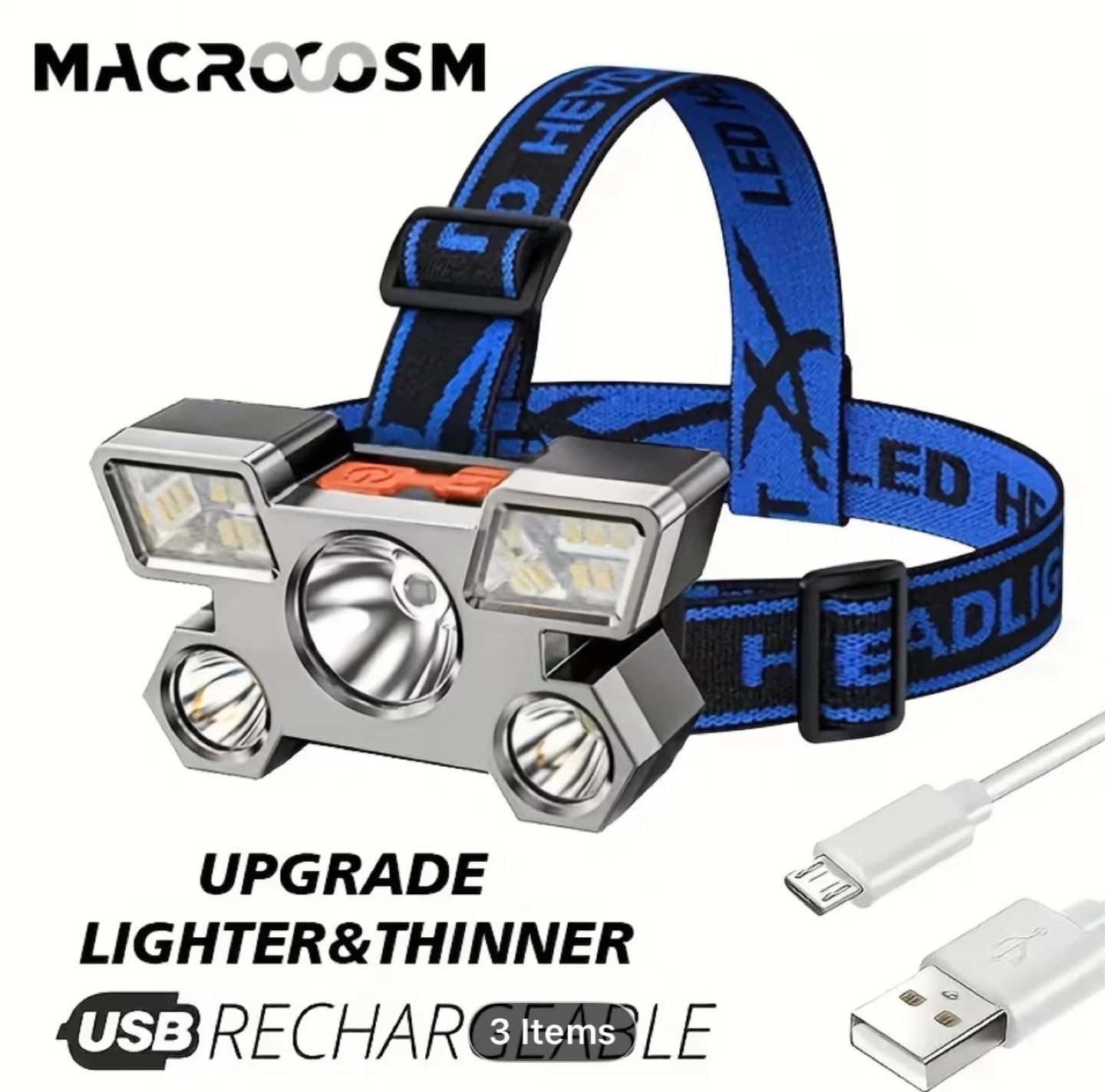 1pc 5 LED Headlamp, USB Rechargeable Ultra - photo 2