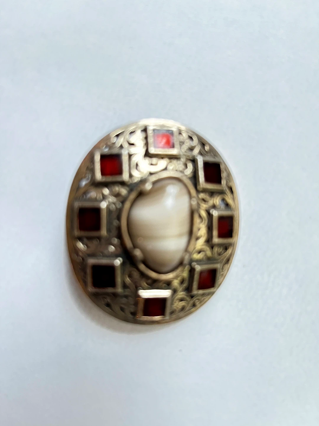 Vintage Brooch with Agate and Red Stones