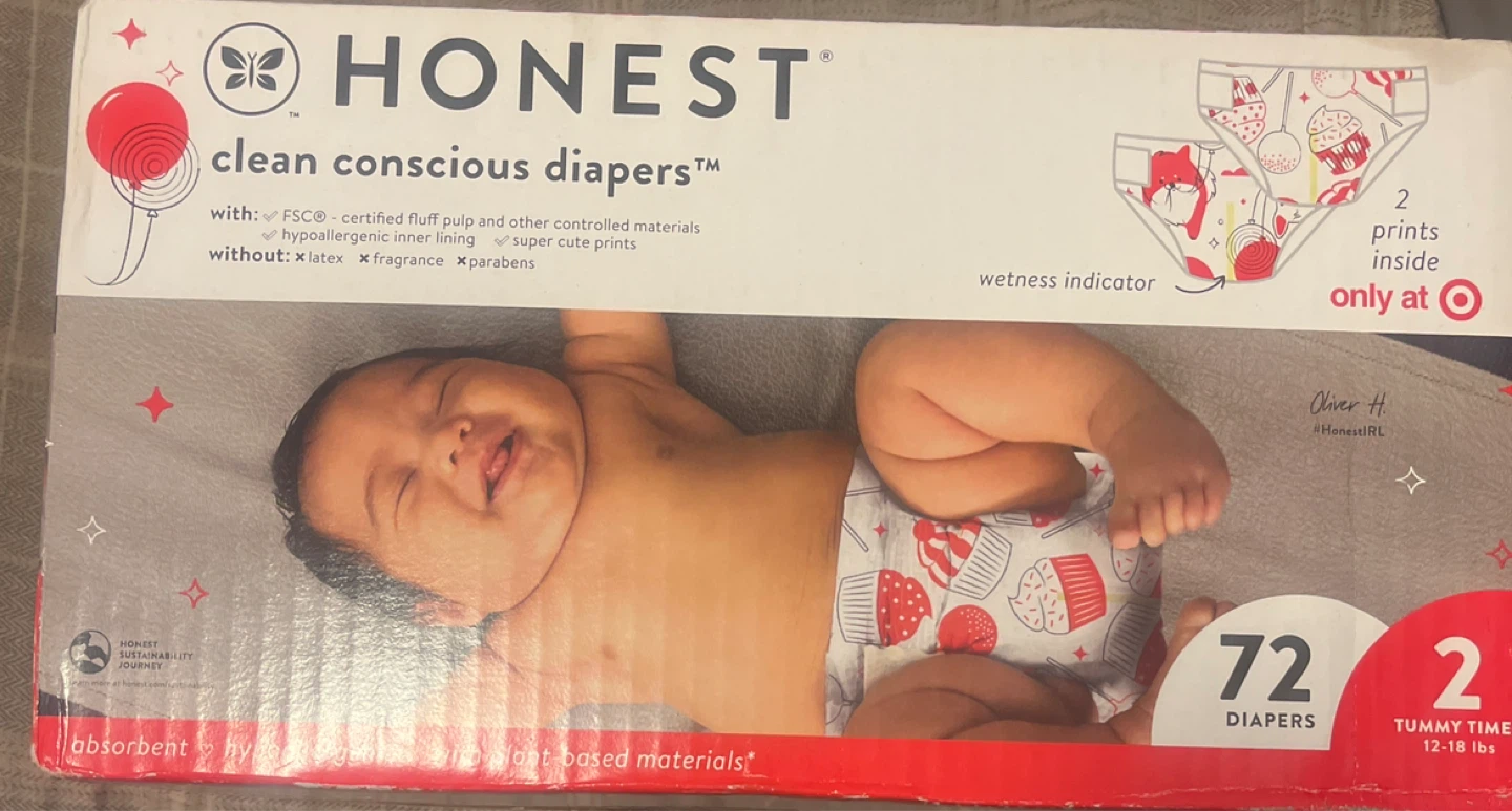 Honest Company Clean Diapers - Size 2 (12-18 lbs) - 72 Count