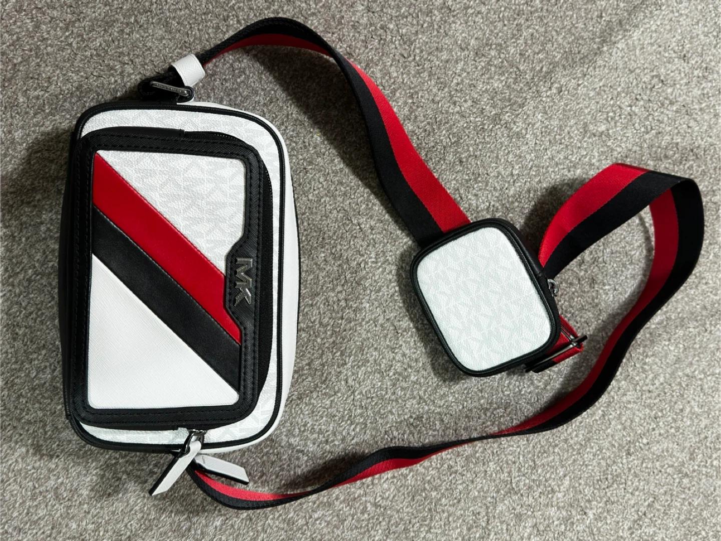 Michael Kors White/Red/Black Stripe Crossbody Bag