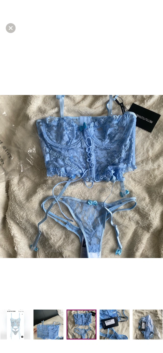 PrettyLittleThing Baby Blue Lace Trim Thong Set - photo 3