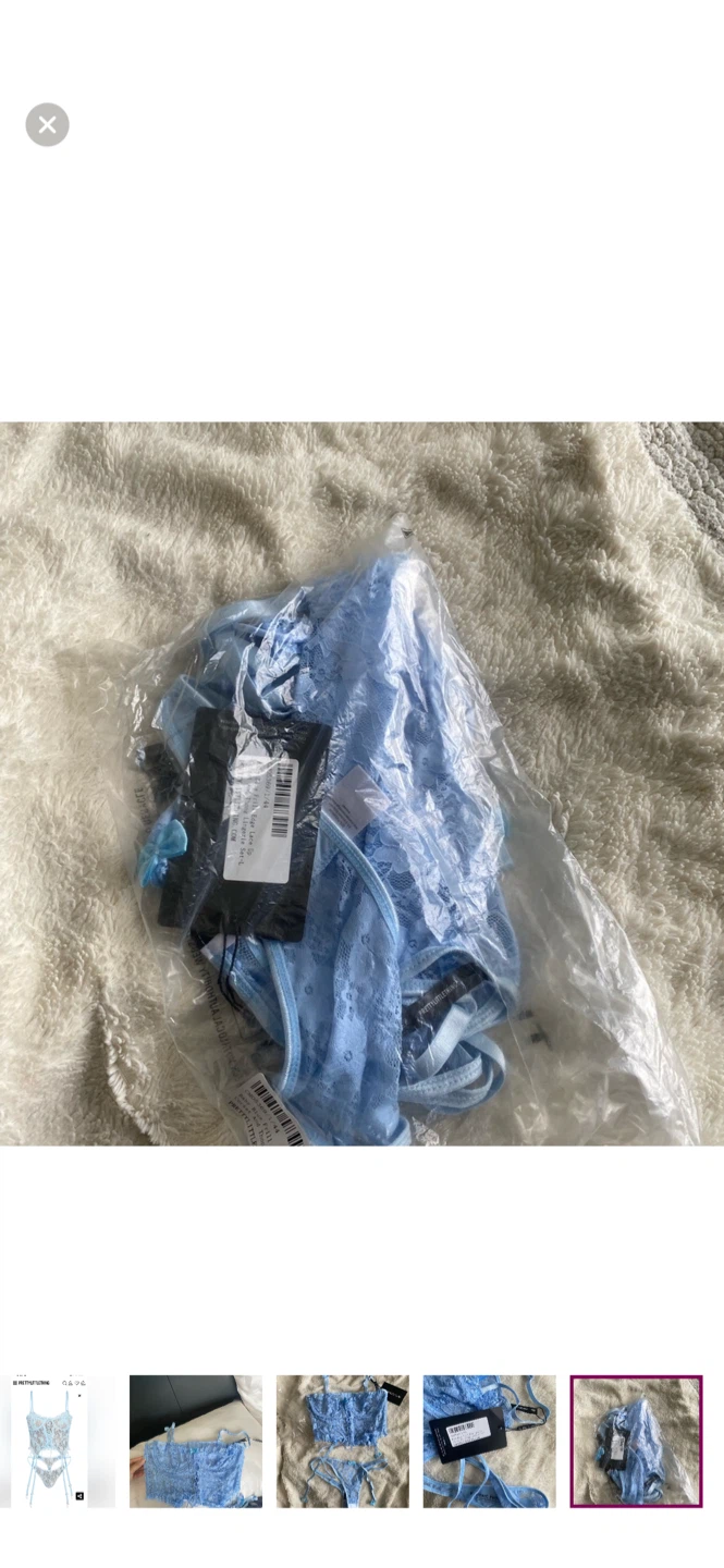 PrettyLittleThing Baby Blue Lace Trim Thong Set - photo 5