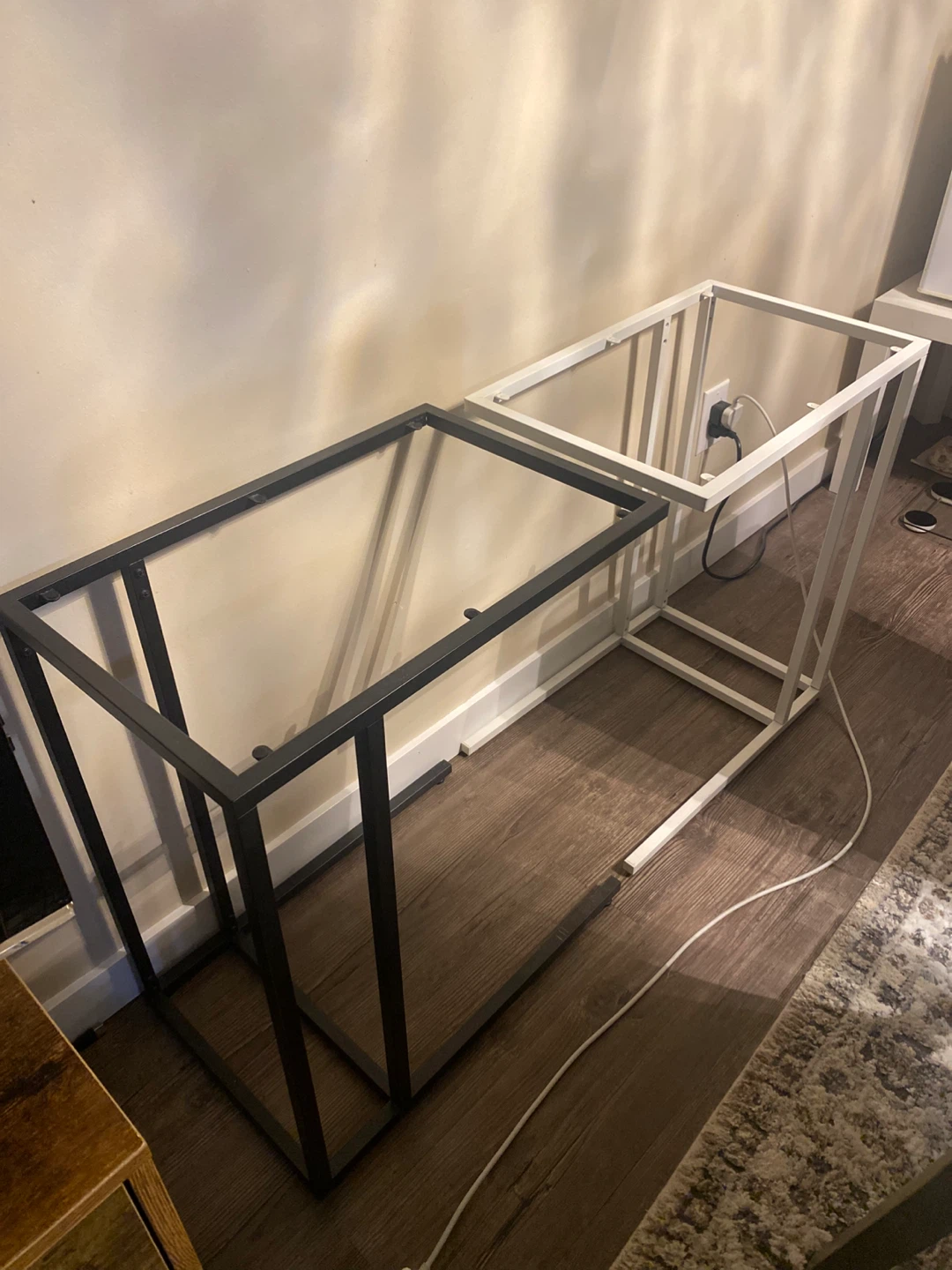 Set of 2 Black and White Metal Frame Side Tables with Glass Tops - photo 3