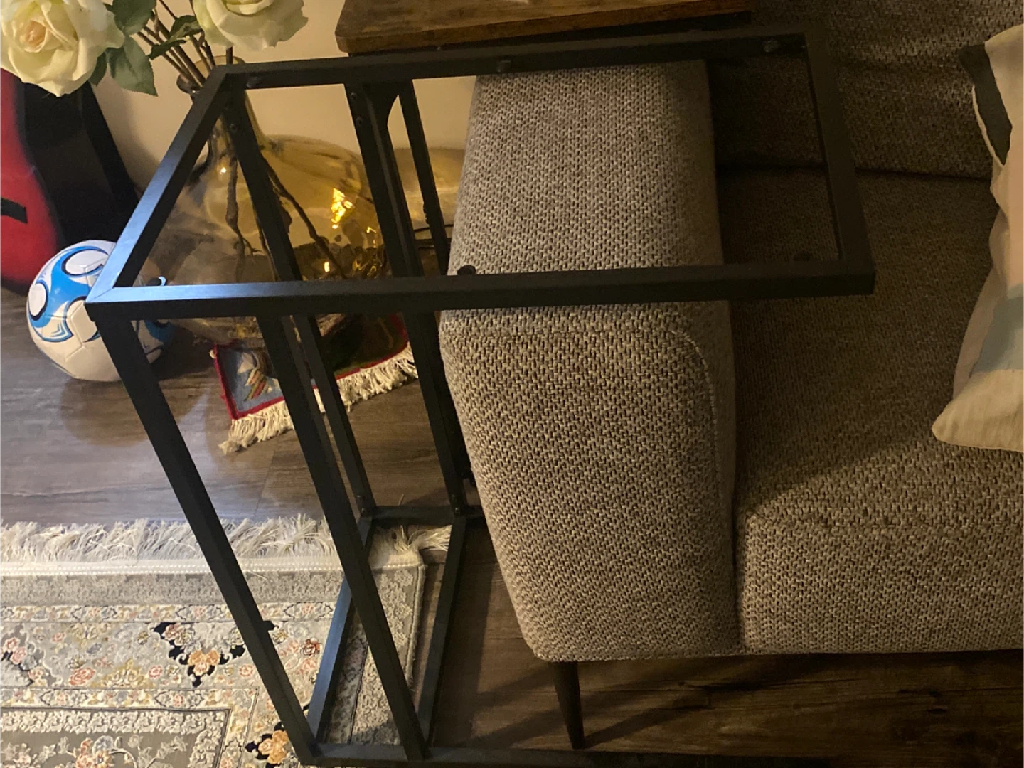 Set of 2 Black and White Metal Frame Side Tables with Glass Tops
