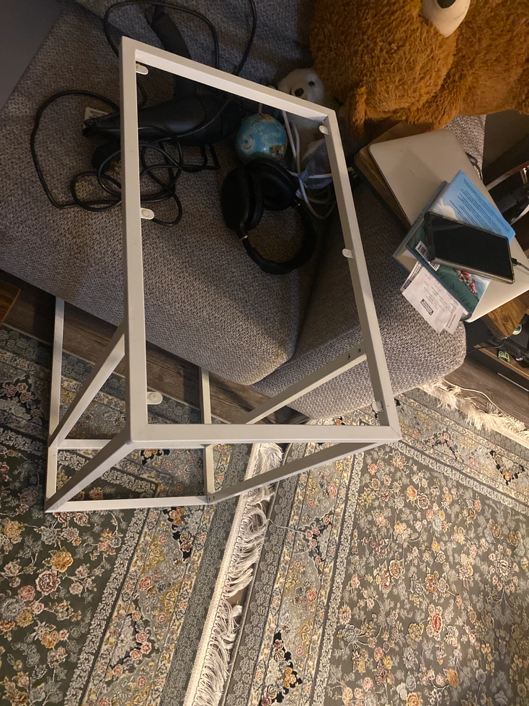 Set of 2 Black and White Metal Frame Side Tables with Glass Tops - photo 2