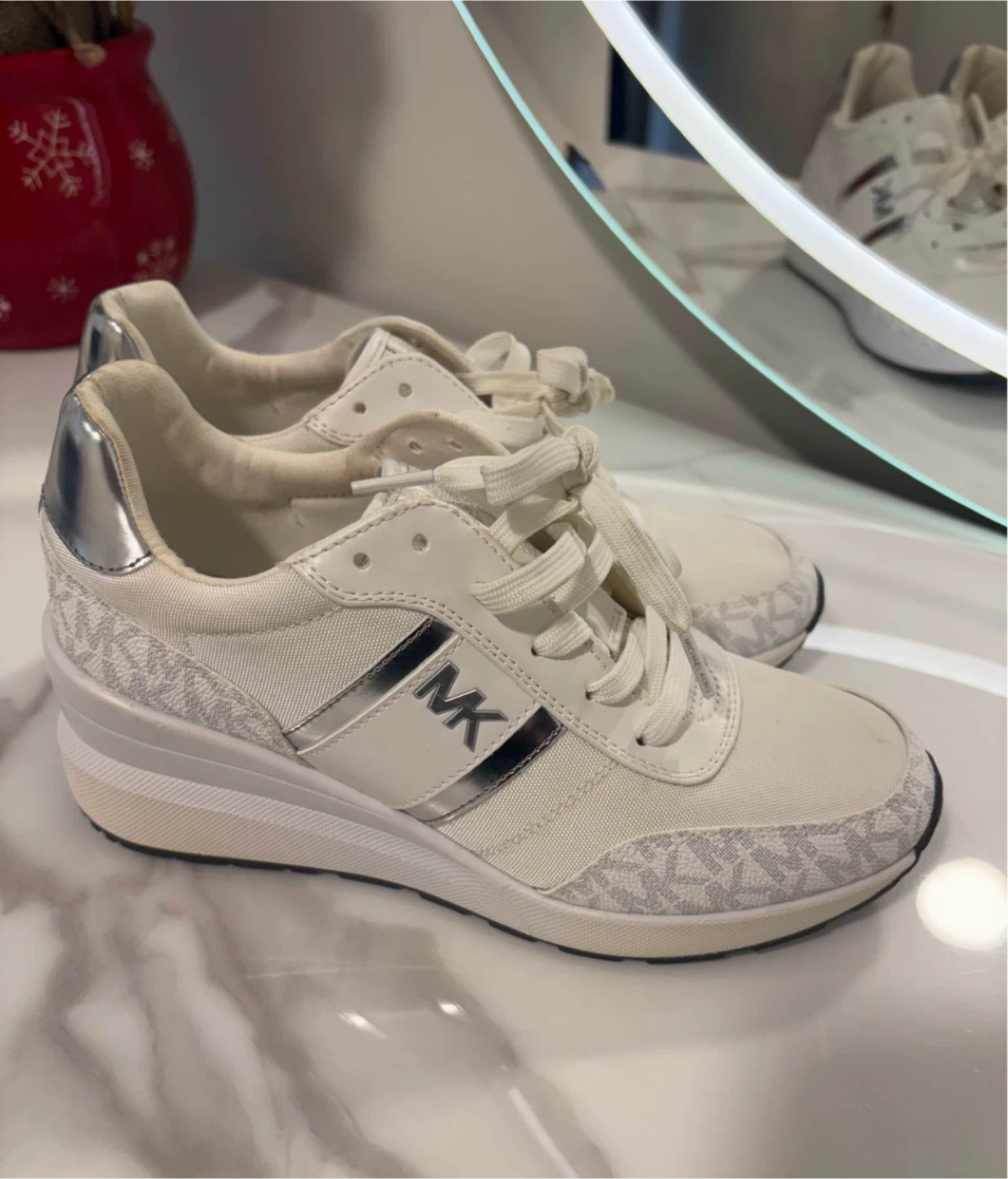 Michael Kors White Wedge Sneakers