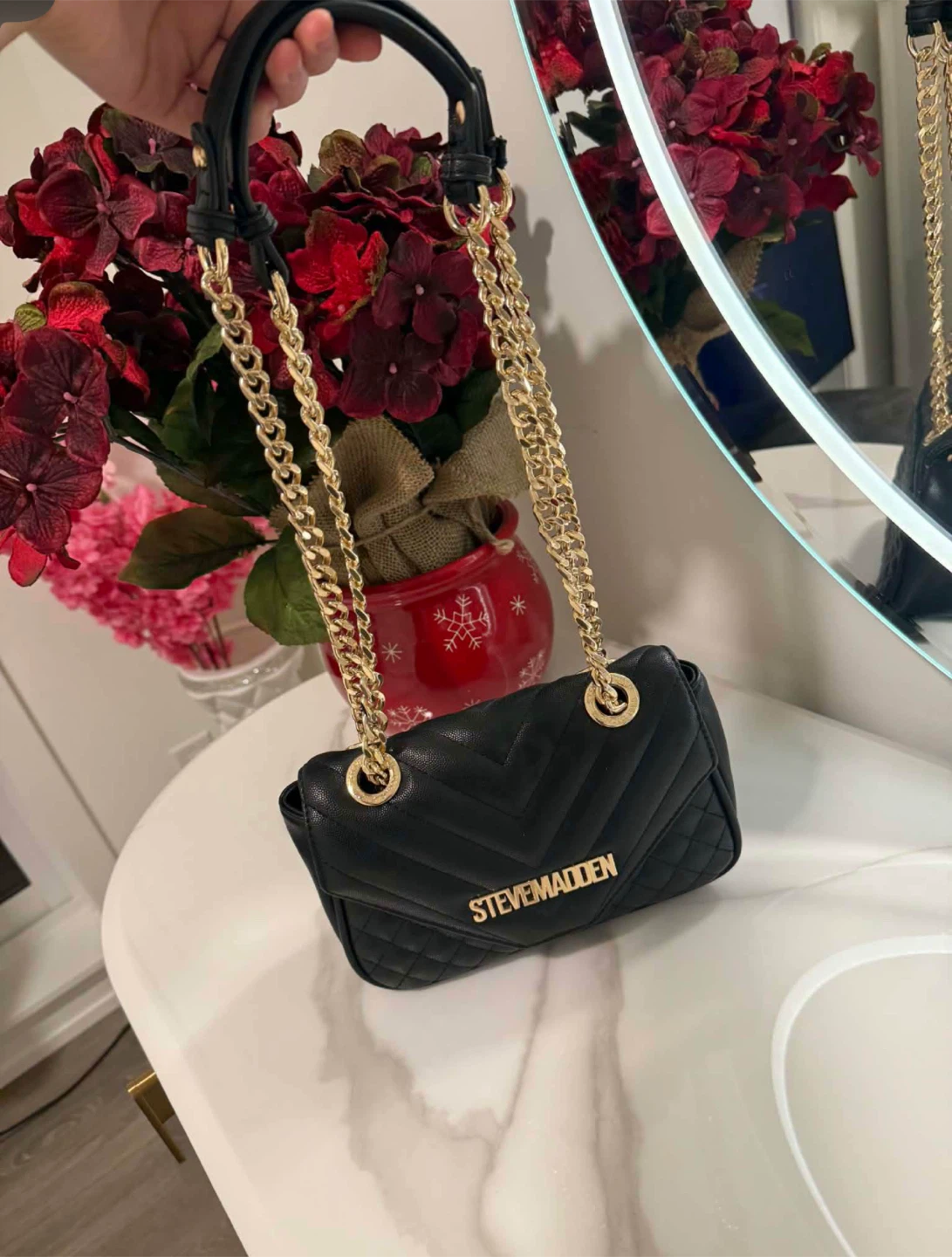 Guess black patent leather shoulder bag