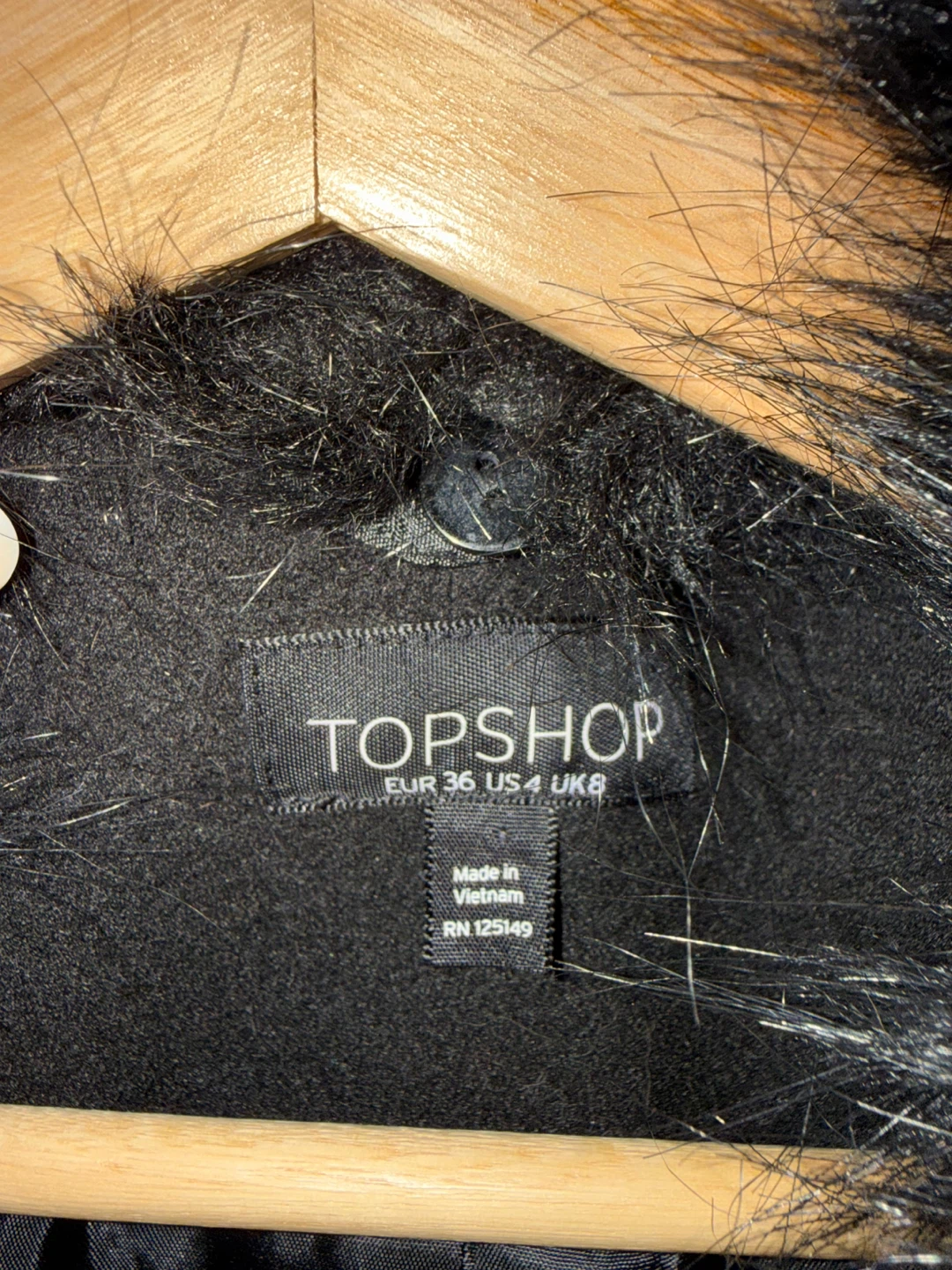 TOPSHOP Black Double-Breasted Coat with Faux Fur Collar - UK 8 - photo 2
