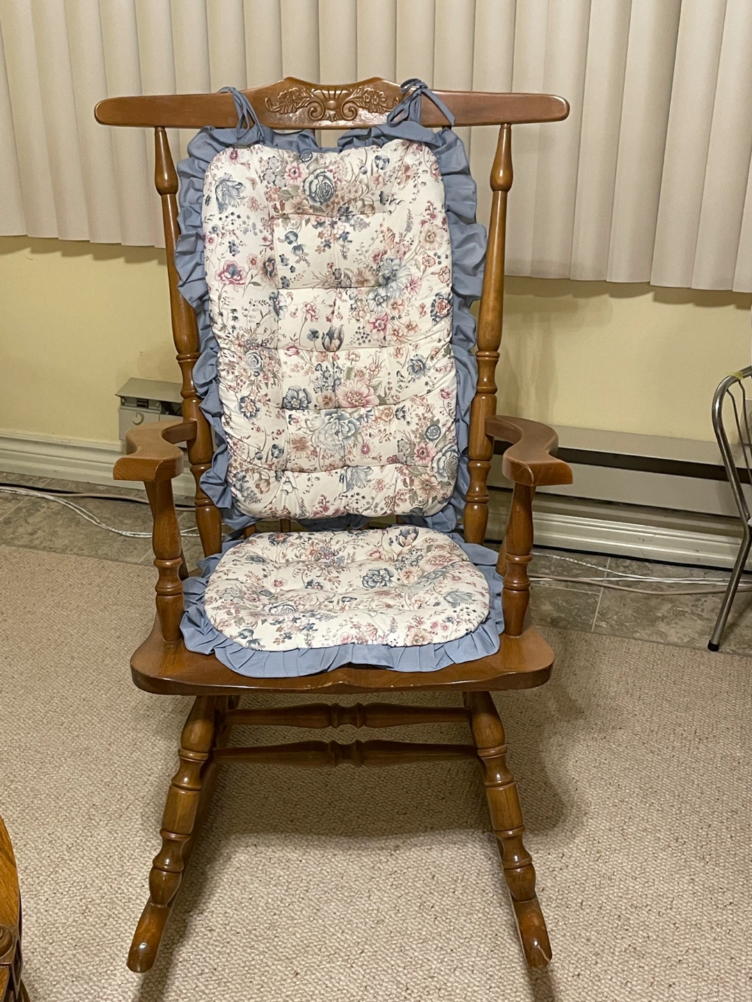 Wooden Rocking Chair with Floral Cushions