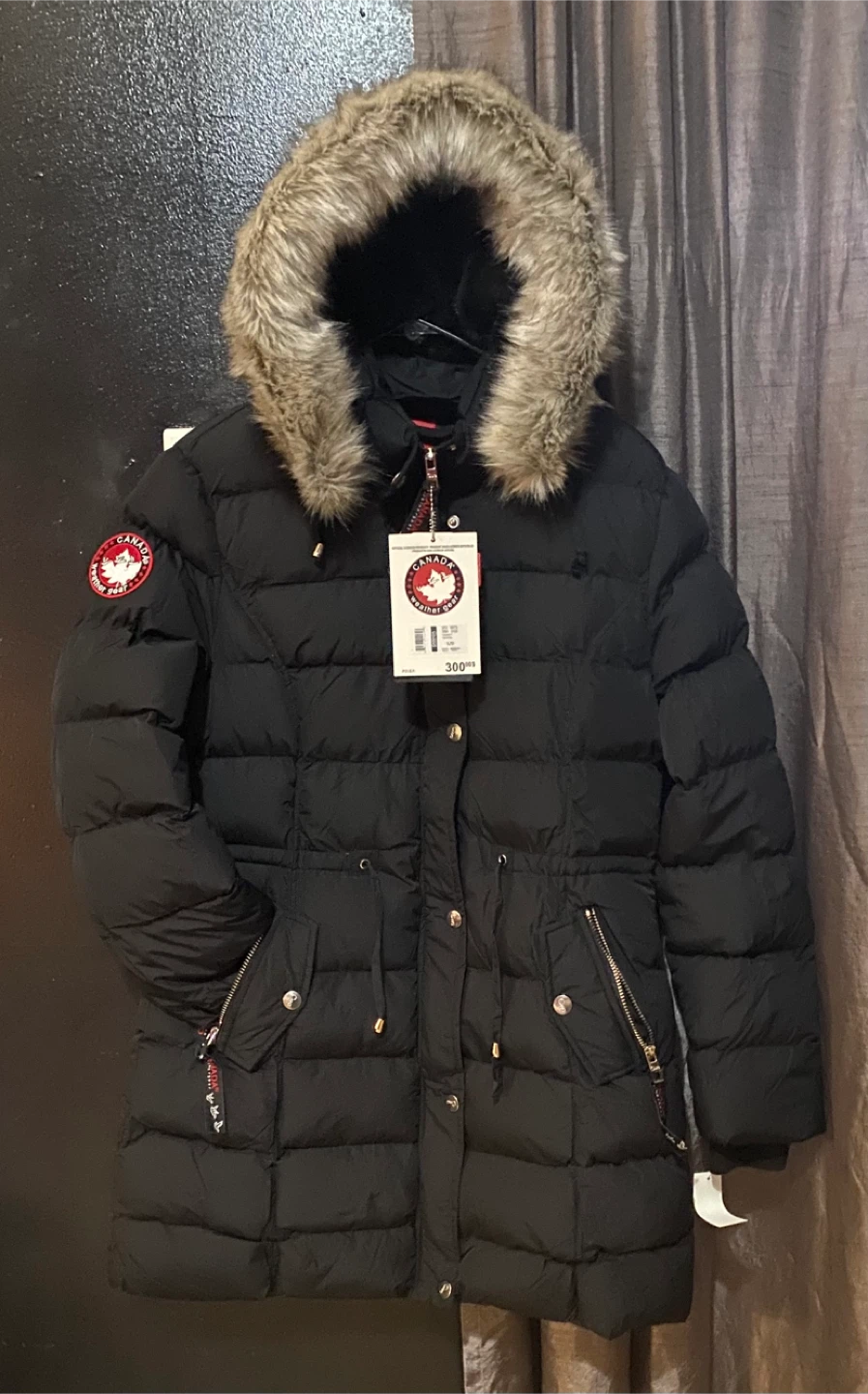 Canada Weather Gear Black Down Puffer Parka with Fur Hood