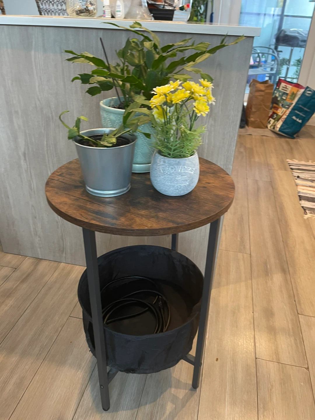 Round Accent Side Table with Black Storage Basket - photo 3