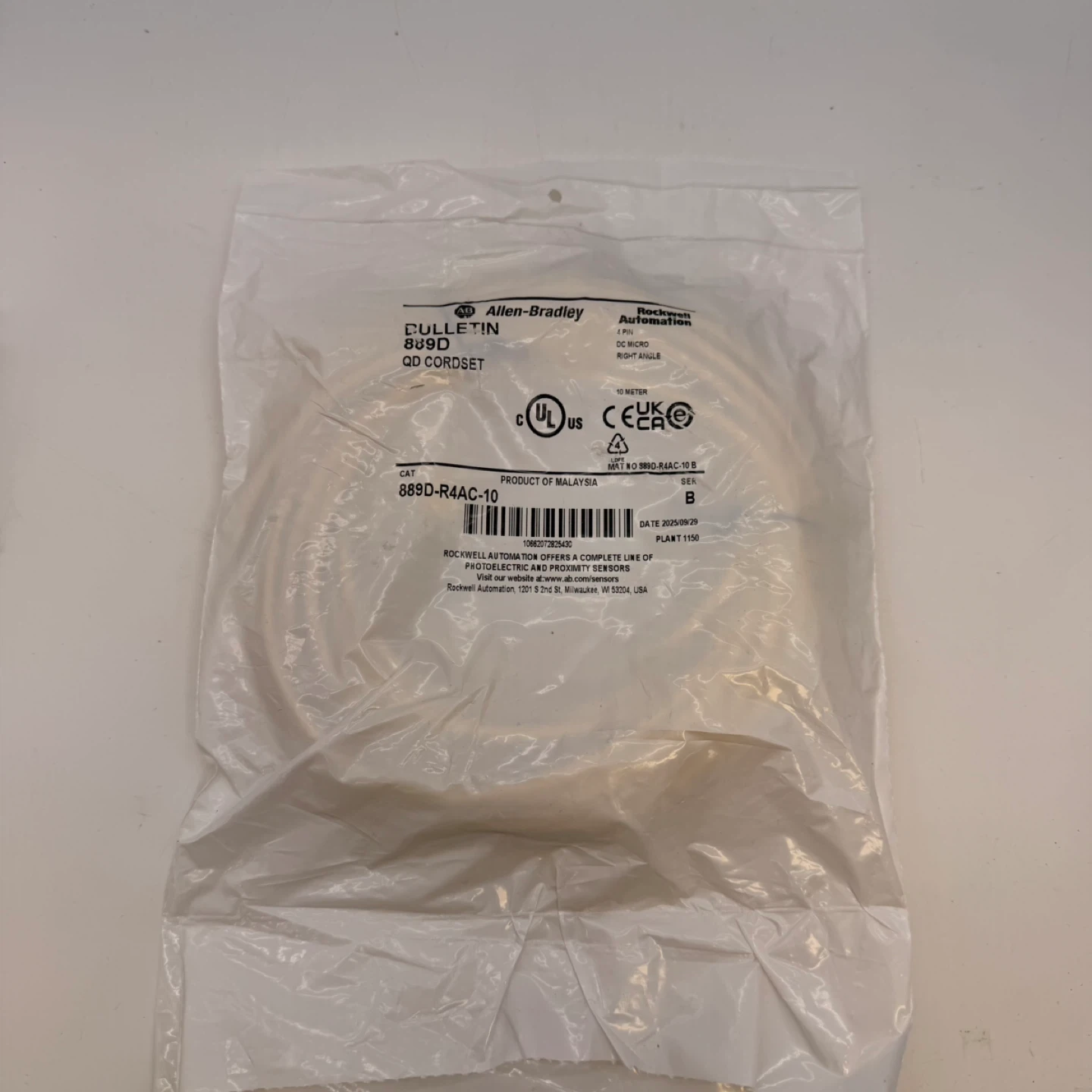 12 Allen-Bradley 889D-R4AC-10 QD Cordset 10M Right Angle 4-Pin - photo 3