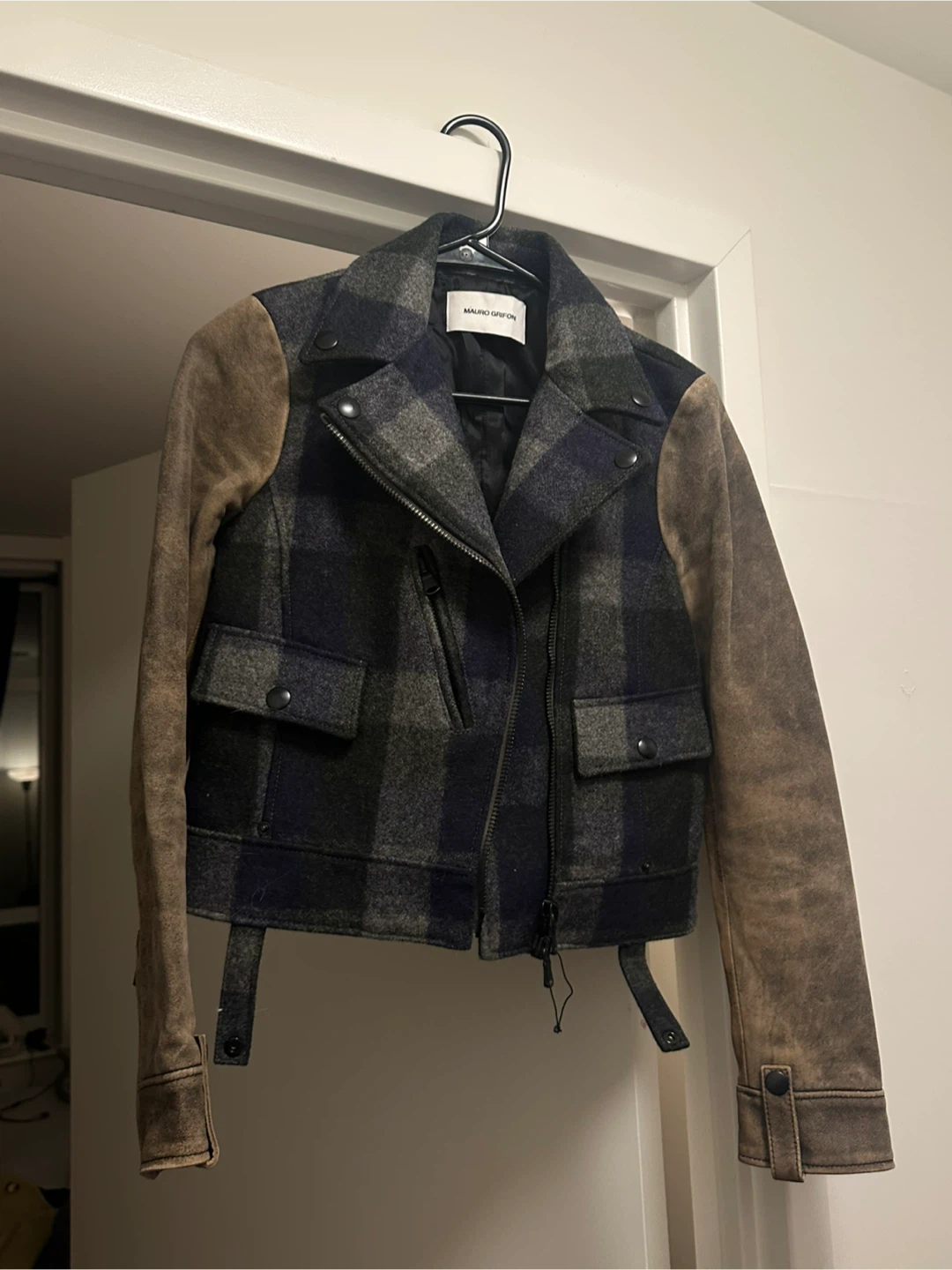 Mauro Grifoni Plaid Wool Moto Jacket