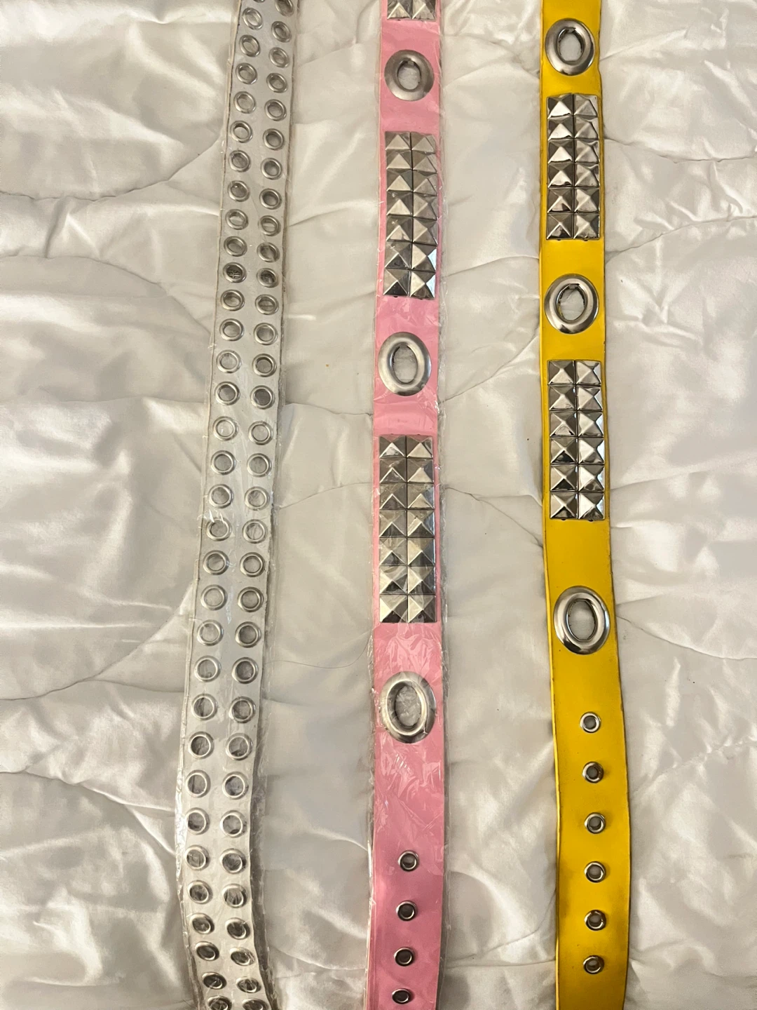 🥕Set of 3 Studded Belts - White, Pink, Yellow