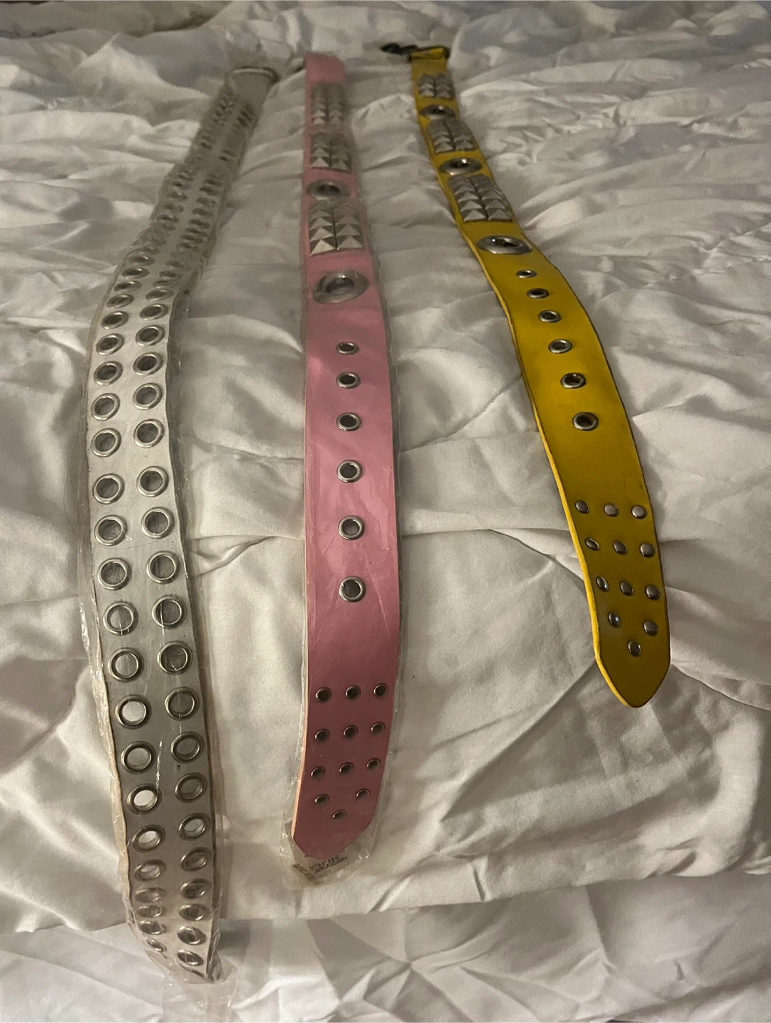 🥕Set of 3 Studded Belts - White, Pink, Yellow - photo 5