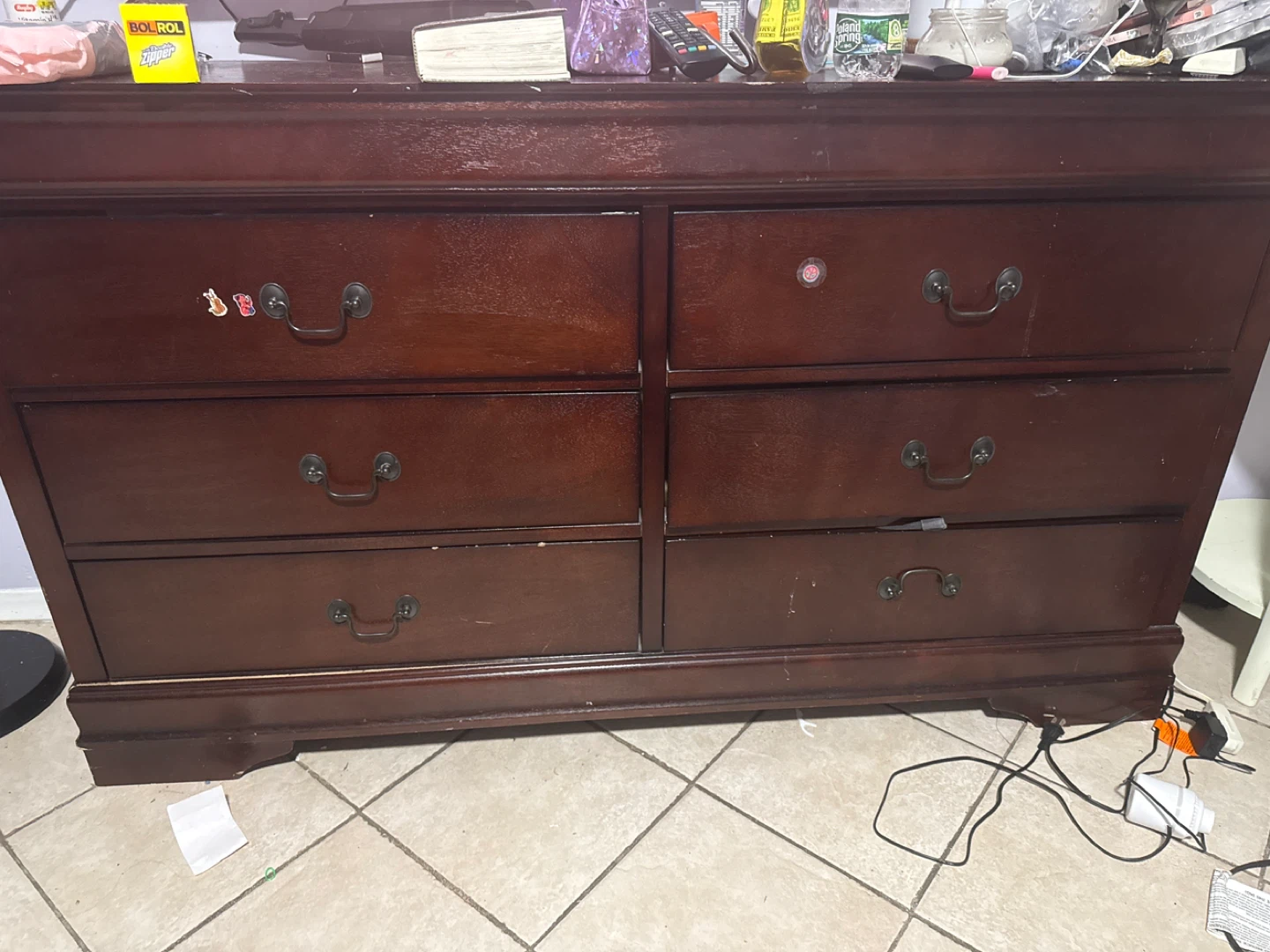 Dark Wood Dresser with 6 Drawers