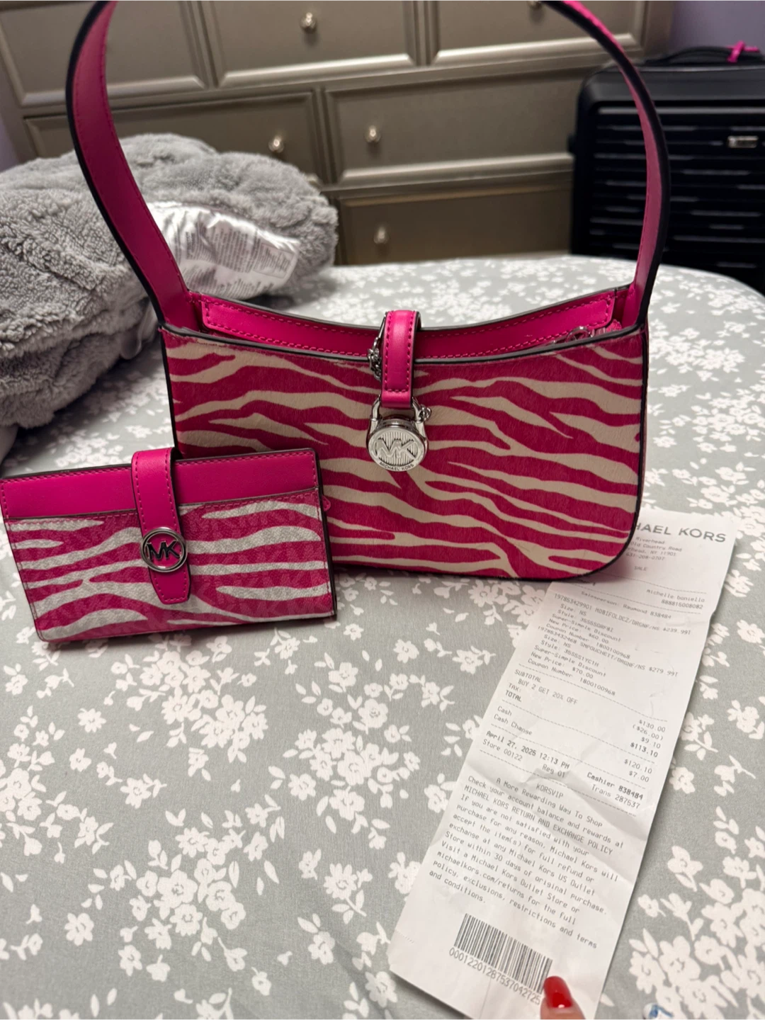 Michael Kors Zebra Print Shoulder Bag with Cardholder