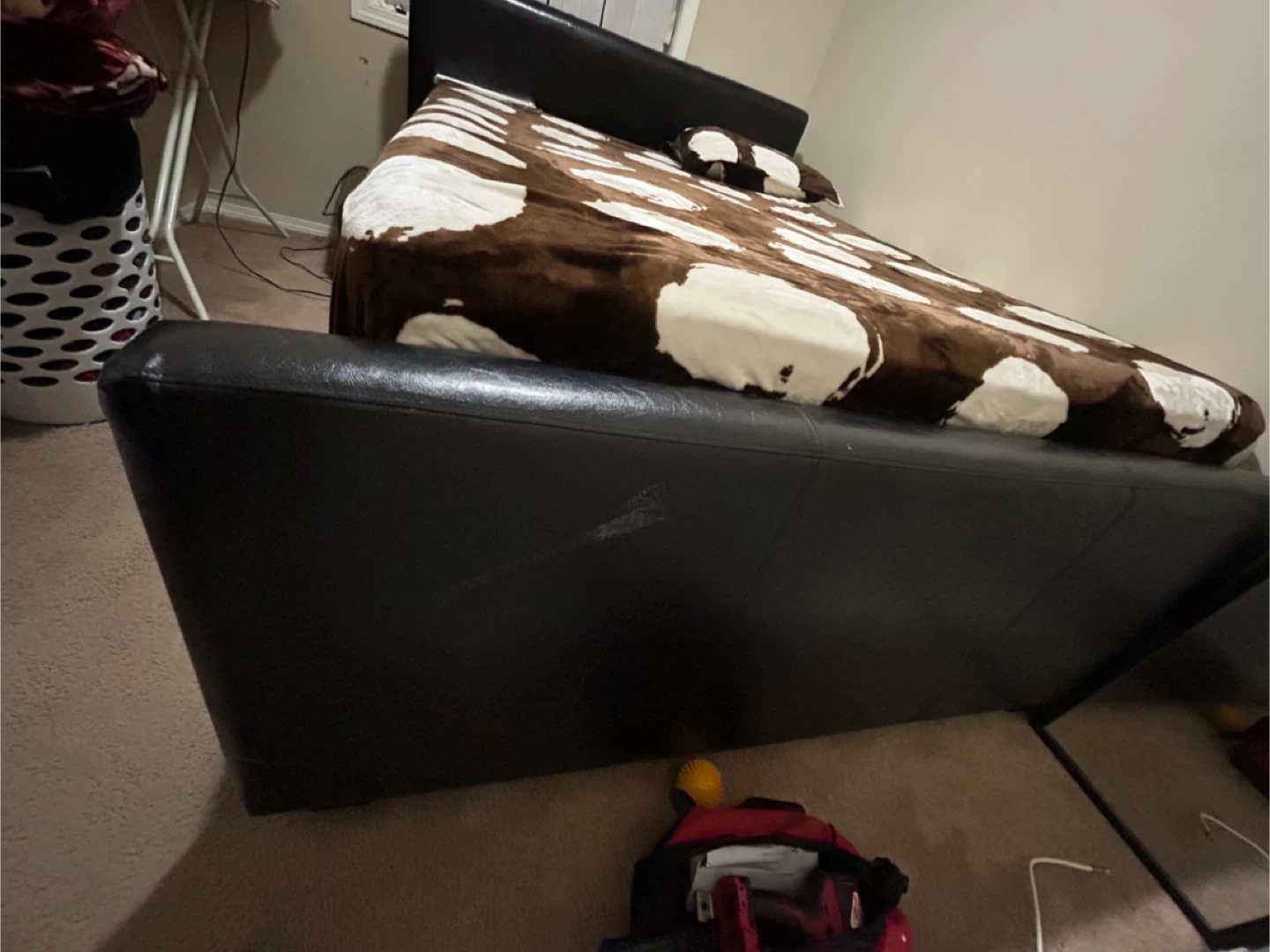 Black Faux Leather Bed Frame with box spring & mattress - photo 2